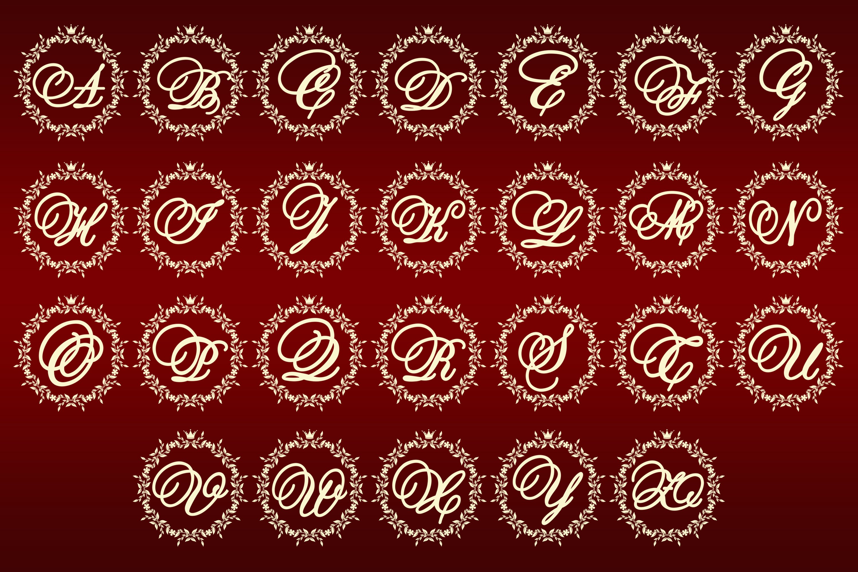 26 Monogram svg Wedding font svg Wreath svg 2