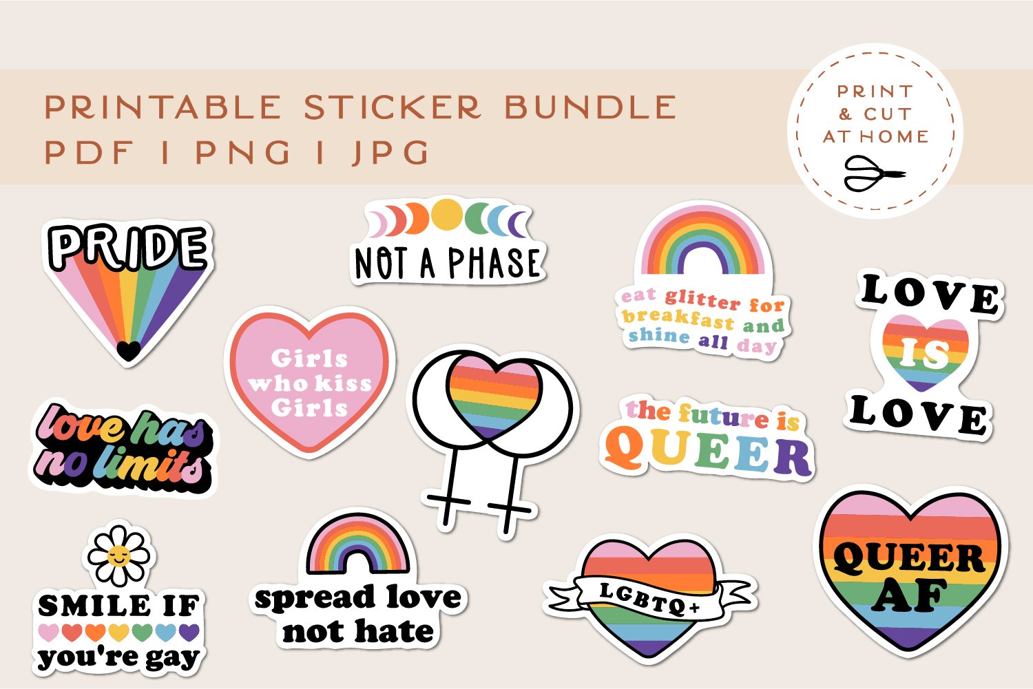 Pride Sticker Bundle | LGBTQ Rainbow Printable Stickers