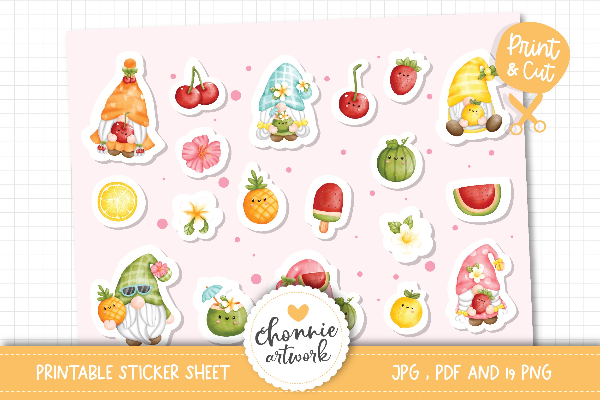 Fruit Gnomes Printable Stickers