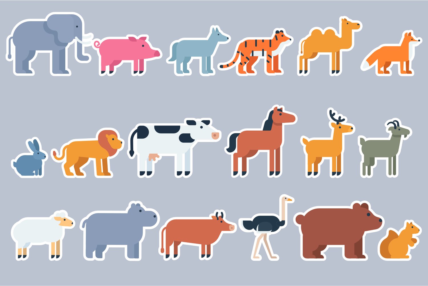 Cute simple animal stickers. Minimalist stickers for kids