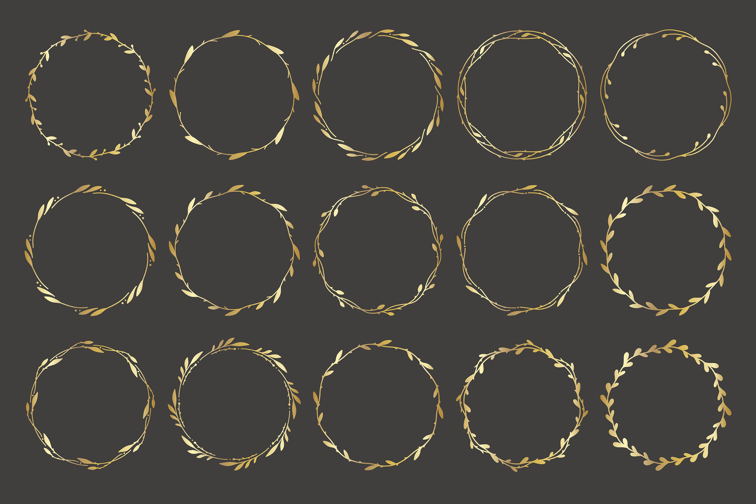 Gold monogram frames bundle. Round signs collection PNG. 2