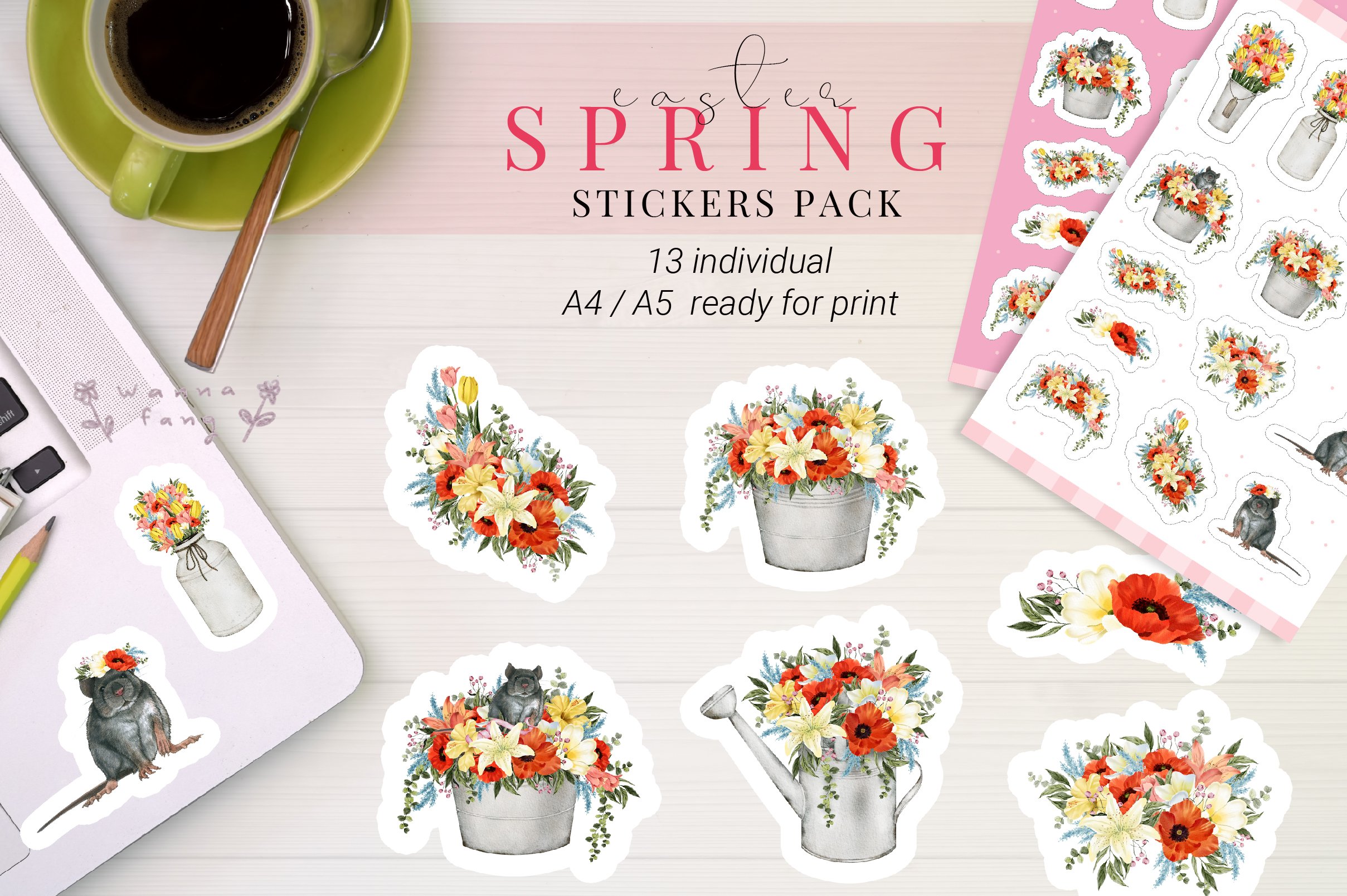 Spring Flower Pot Sticker Pack Printable