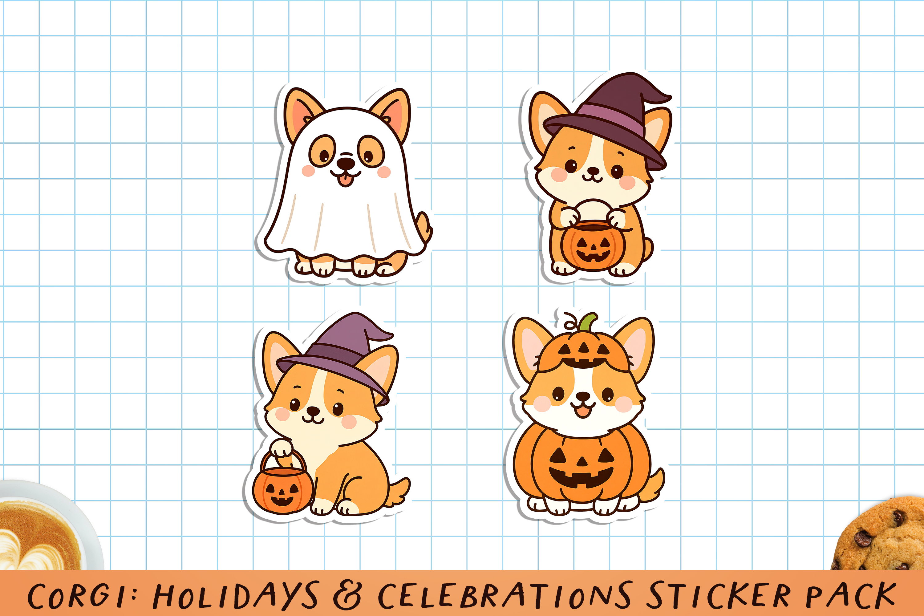 Corgi Holidays   Celebrations Printable Sticker Pack. PNG. 2