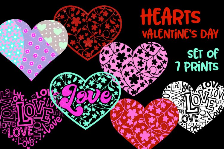 Bundle Hearts Love sign Mandala Zentangle art Valentine Set
