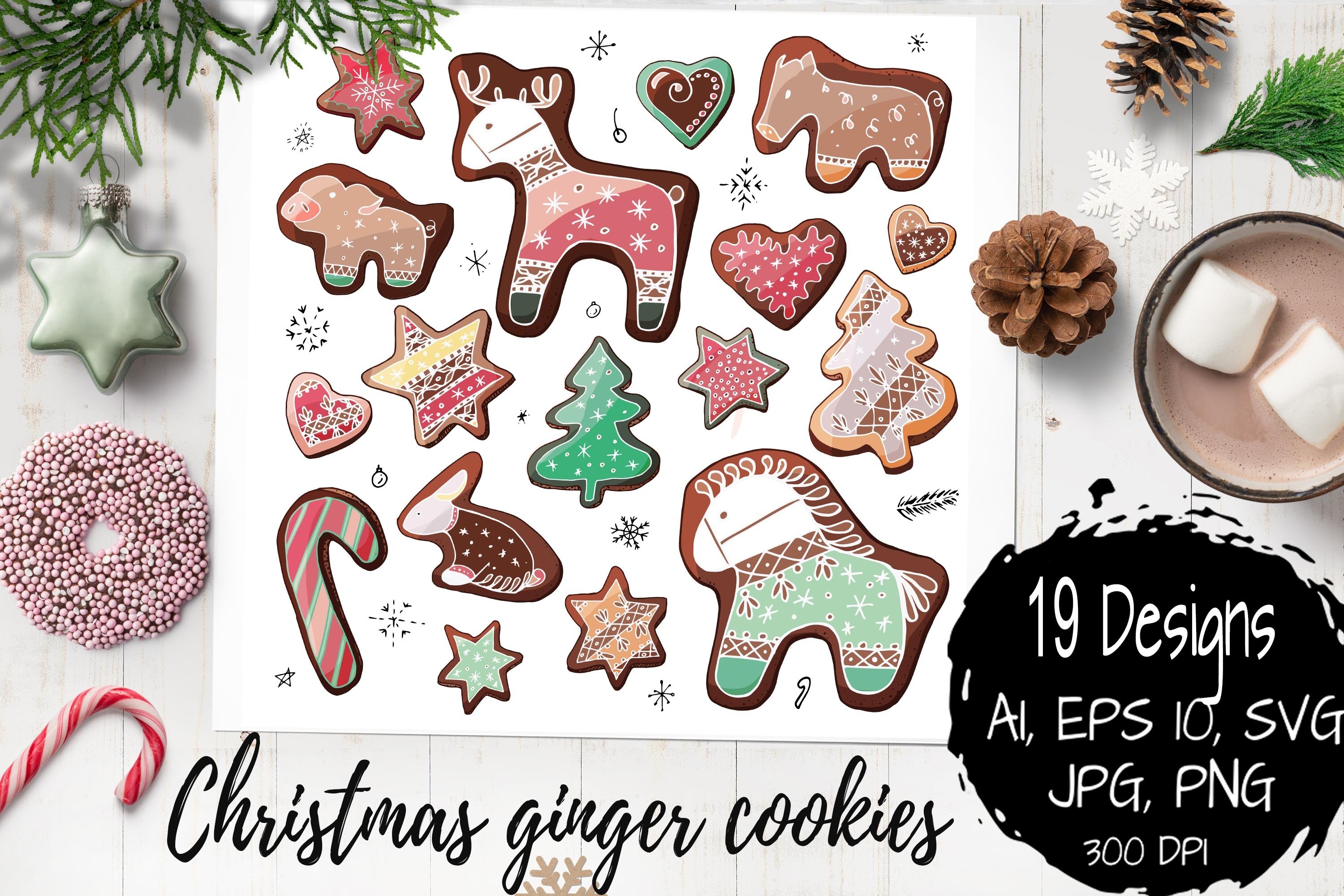 Christmas ginger cookies. Animals, trees, stars, hearts SVG