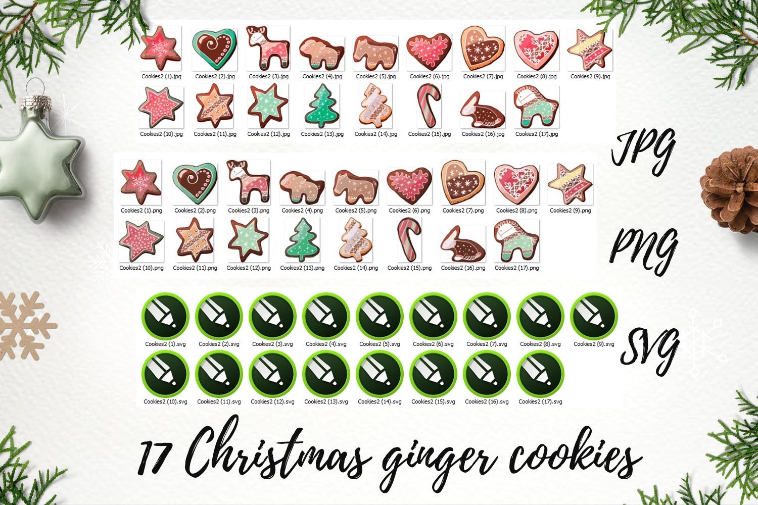 Christmas ginger cookies. Animals, trees, stars, hearts SVG 2