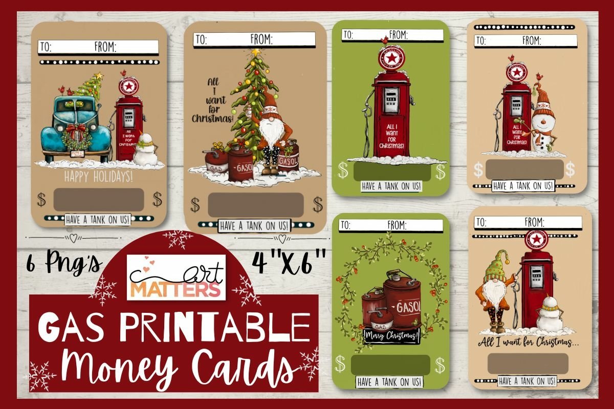 Gas Printable Money Cards - 6 Pngs - 300 DPI