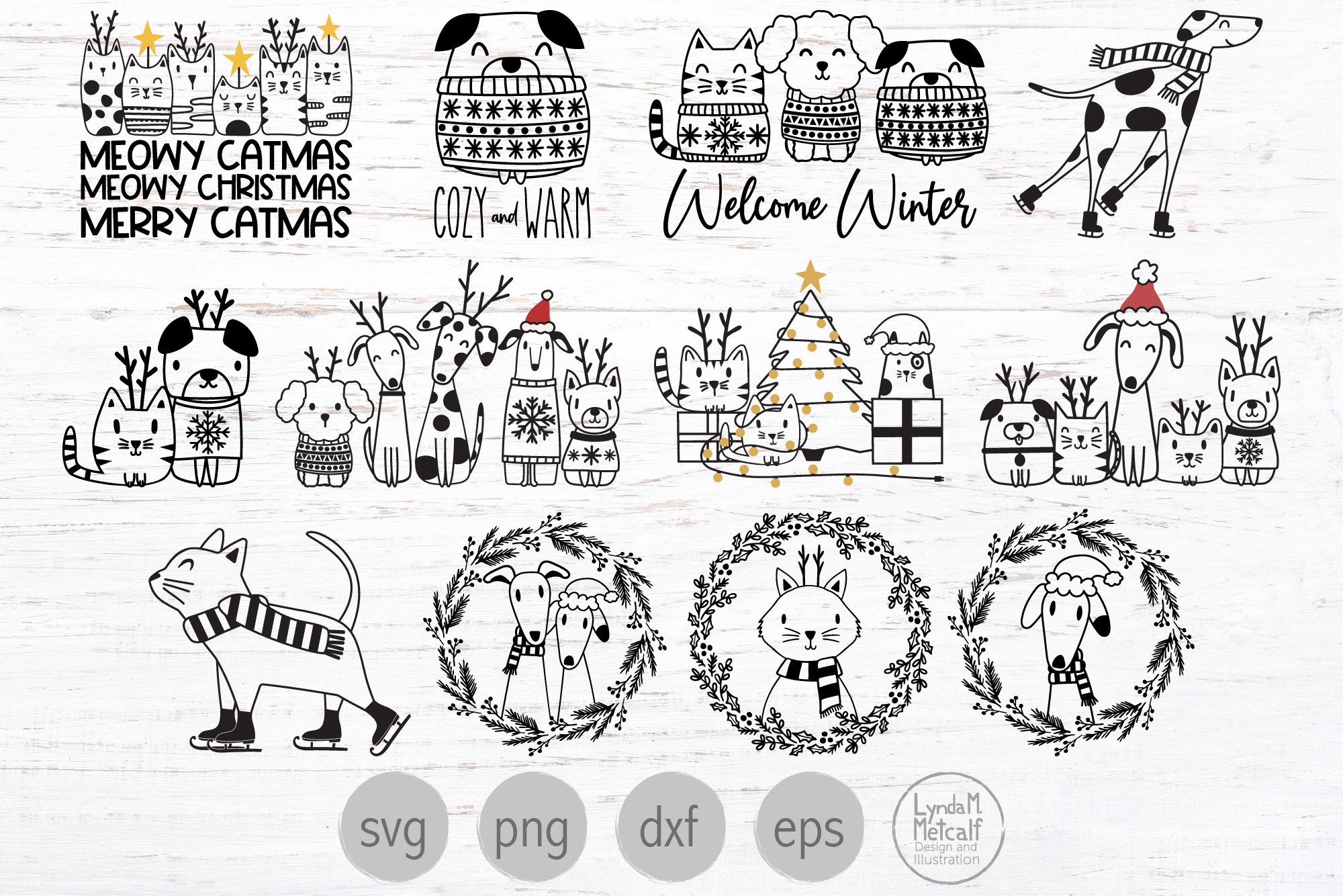 Christmas Pets Svg Bundle, Holiday Dogs and Cats Svg Bundle