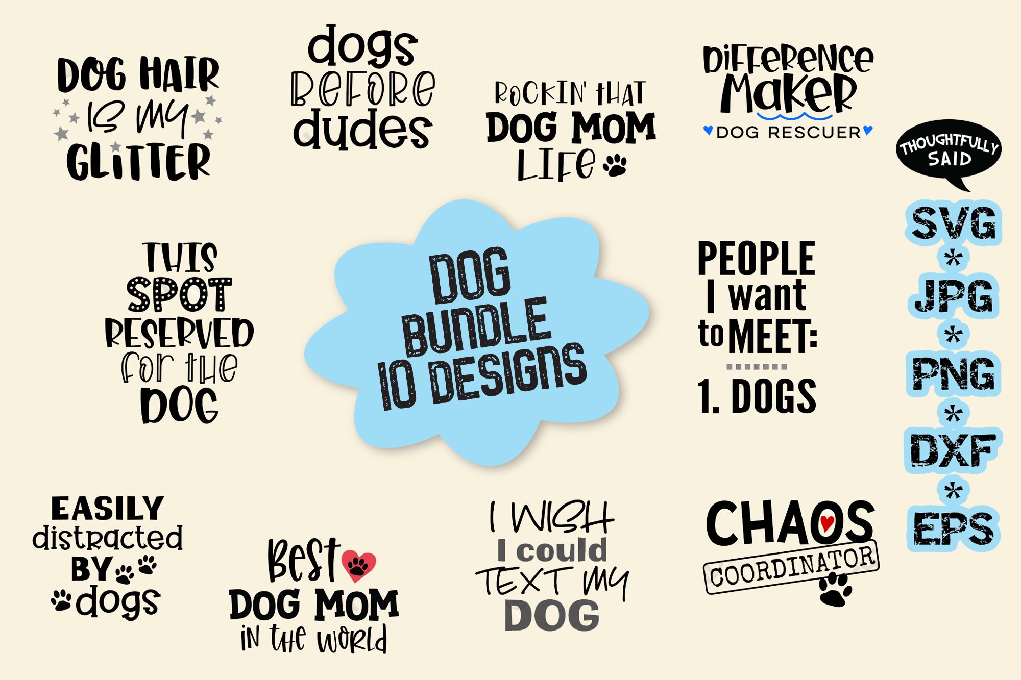 Dog Bundle 10 designs SVG cut file JPG PNG DXF EPS