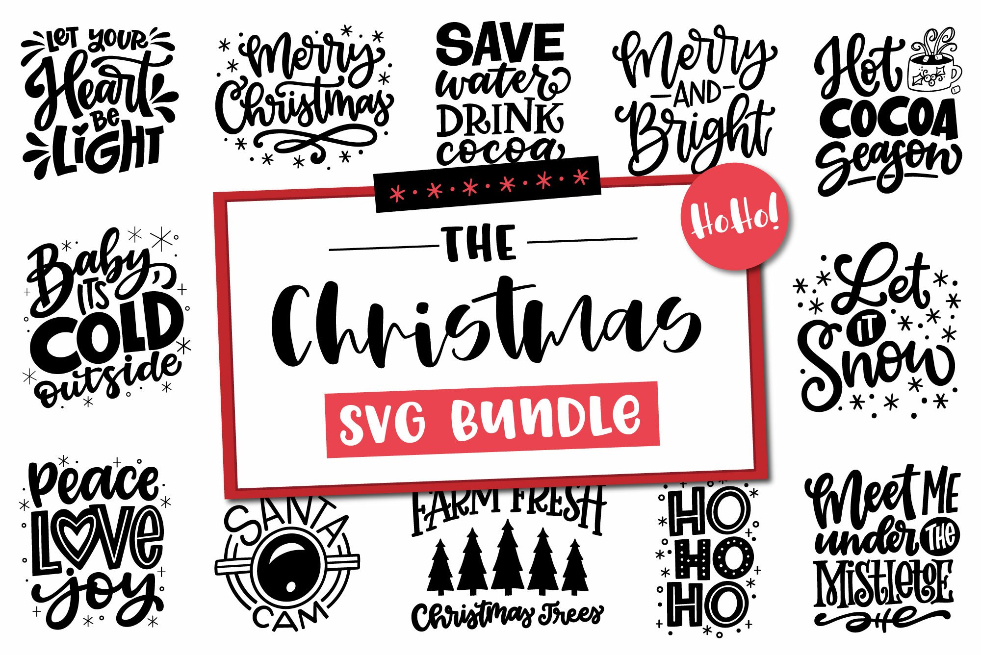 Christmas SVG Bundle, 12 Hand Lettered Cut Files
