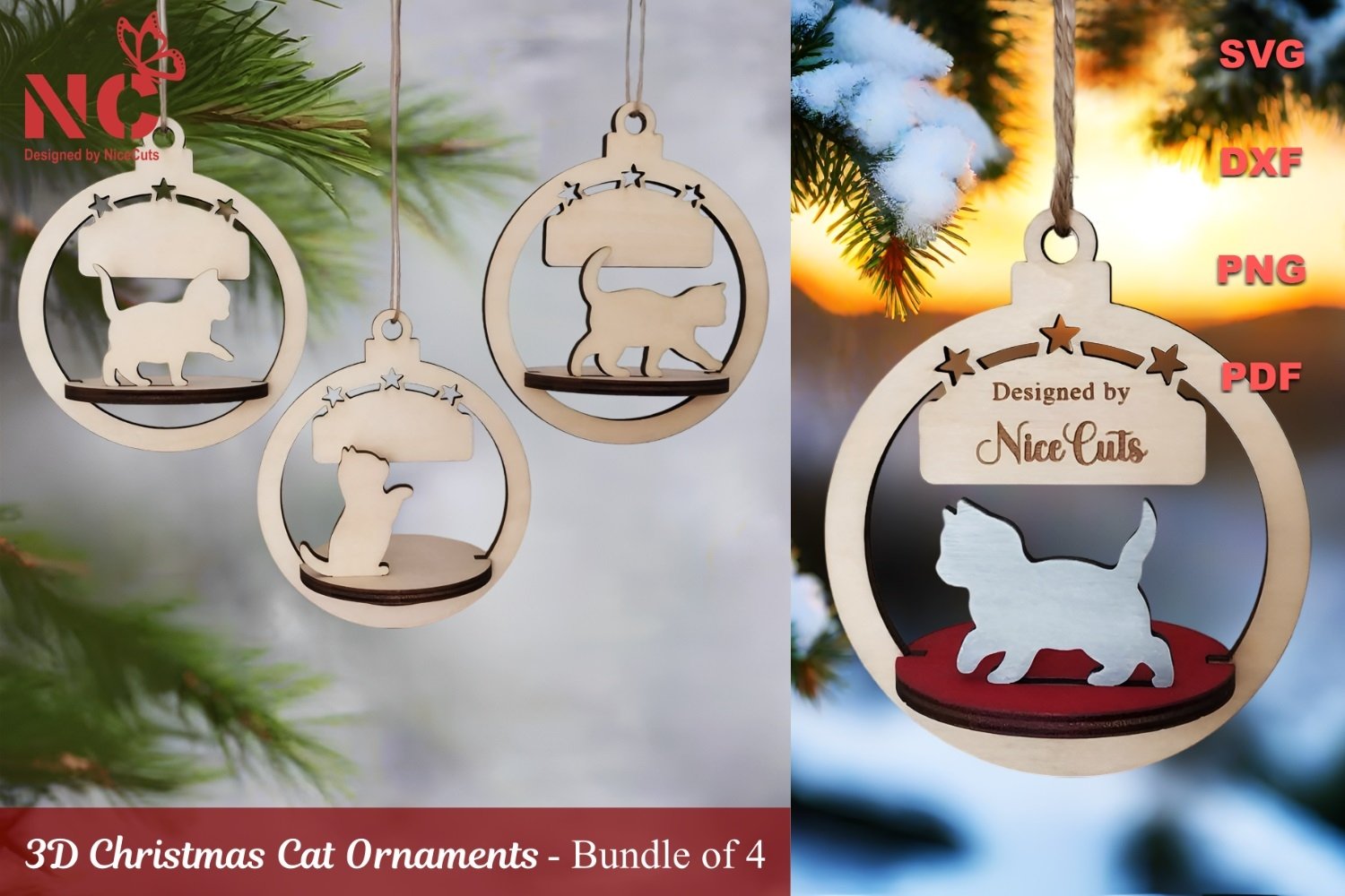 Cat Christmas Mega Bundle SVG - 10 Custom Laser Cut Files 2