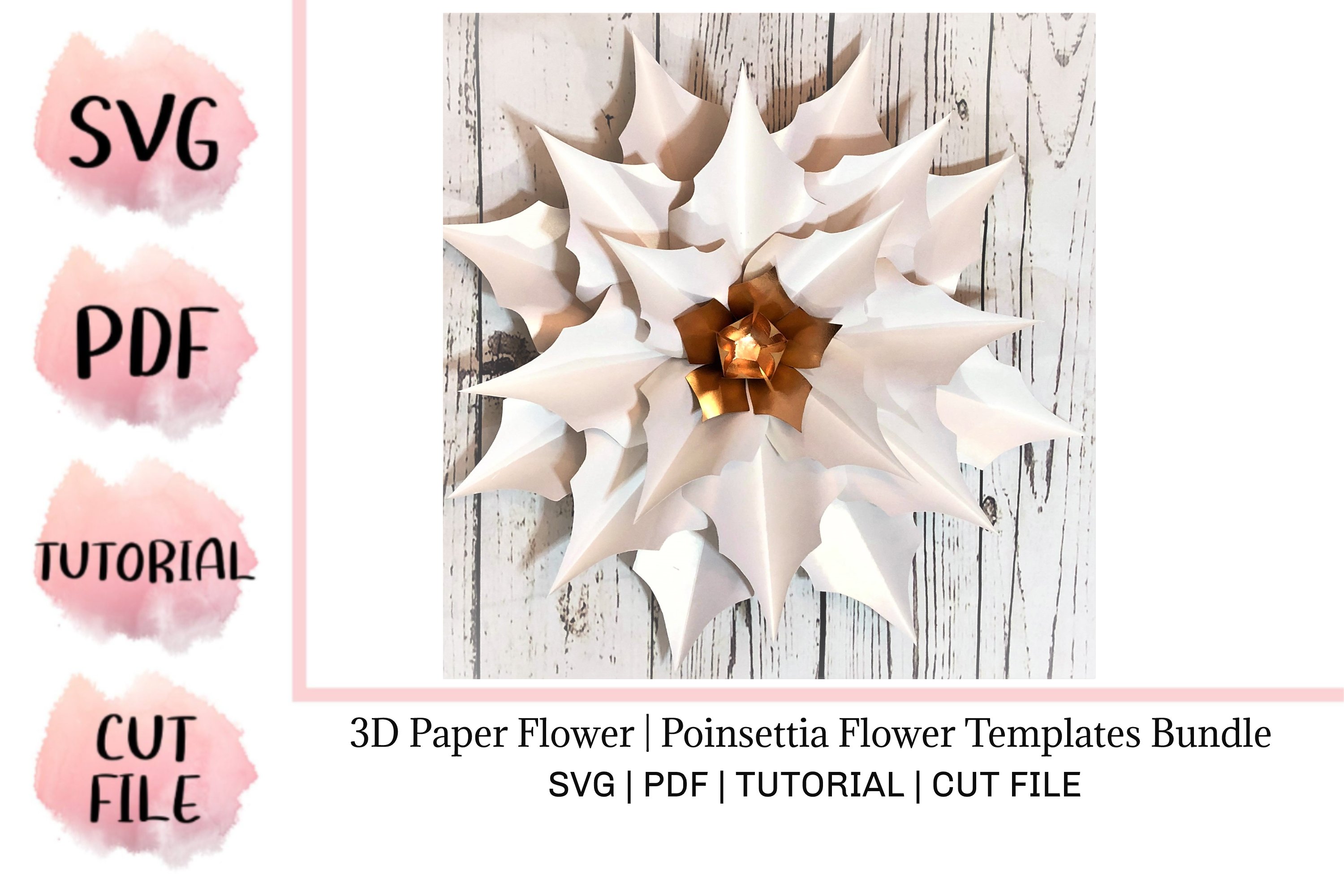 3D Paper Flower | Poinsettia Flower Templates Bundle