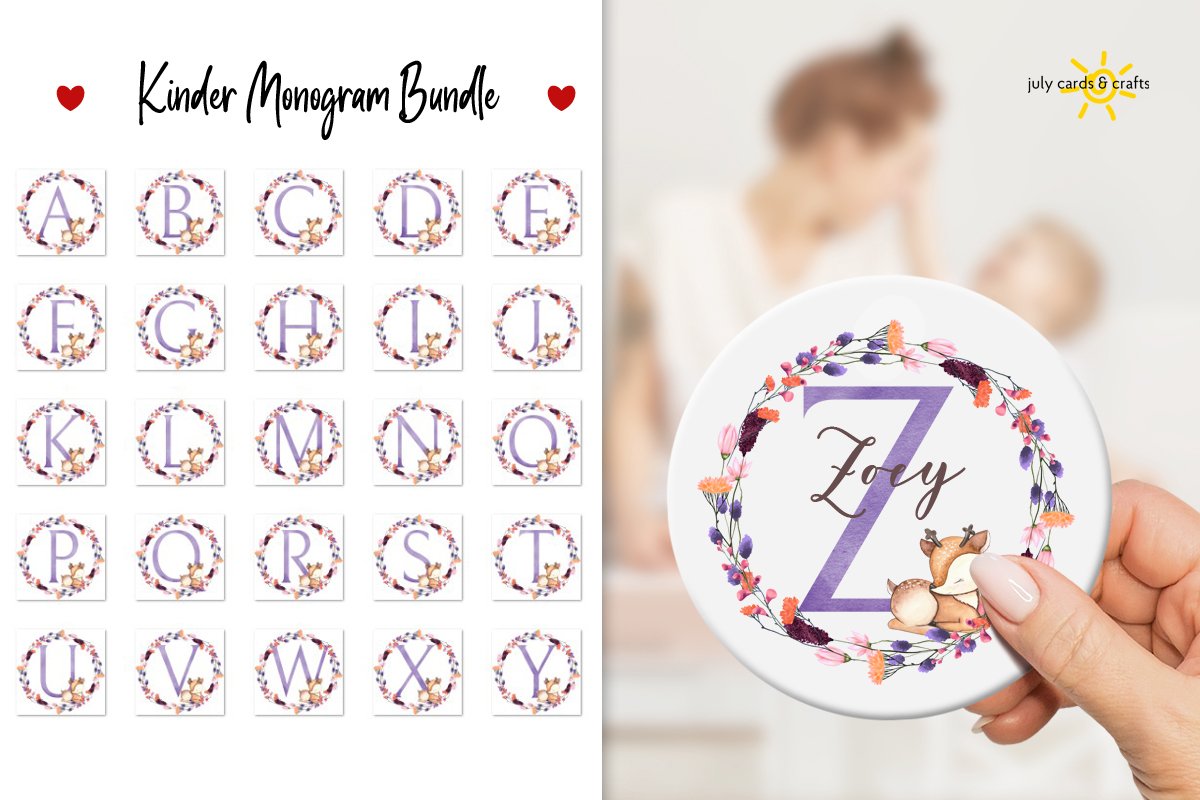 Kids Monogram Bundle. Cute Deer