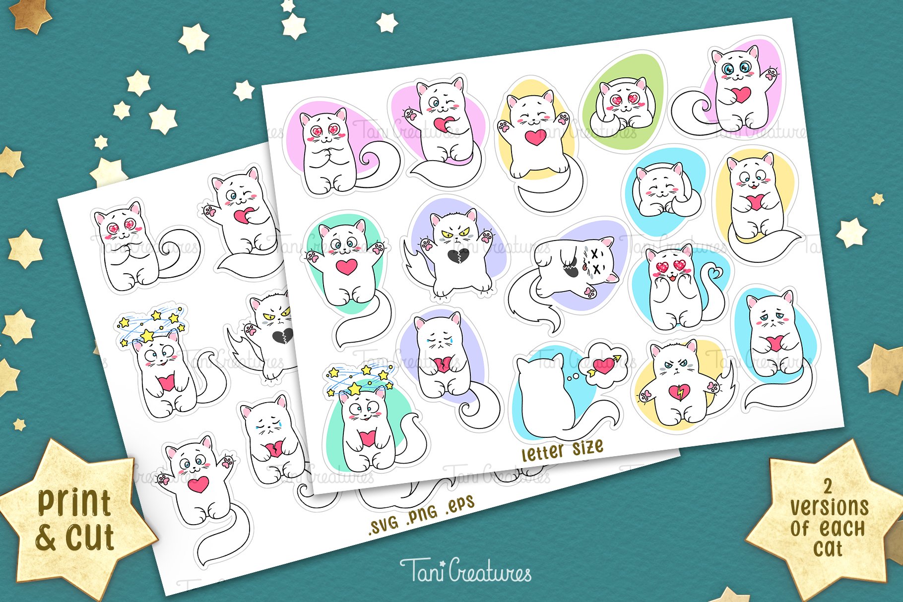Kawaii Cats Stickers | Printable Sticker Sheets for Cricut 3