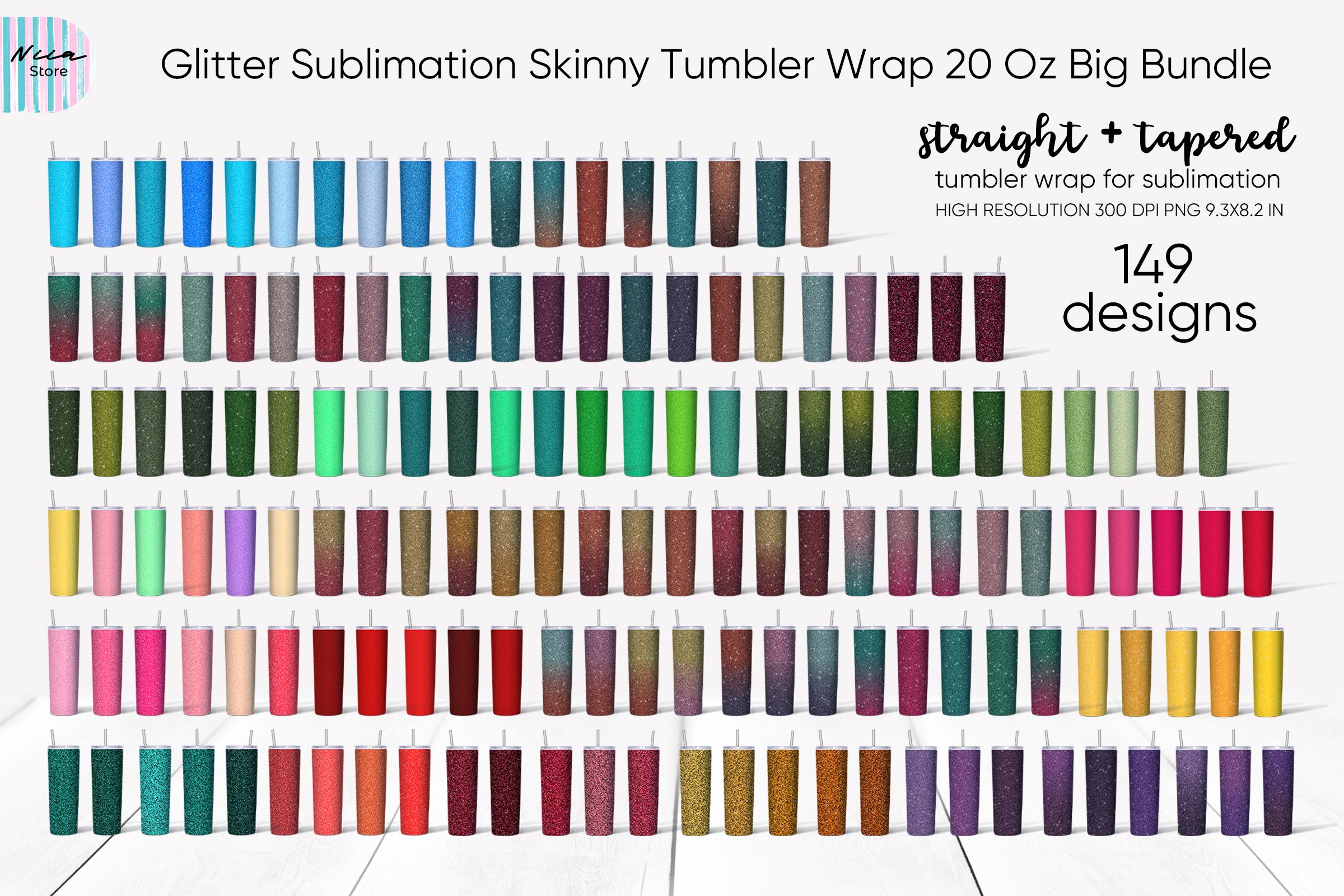 Glitter Skinny Tumbler Sublimation Wrap 20 Oz Bundle