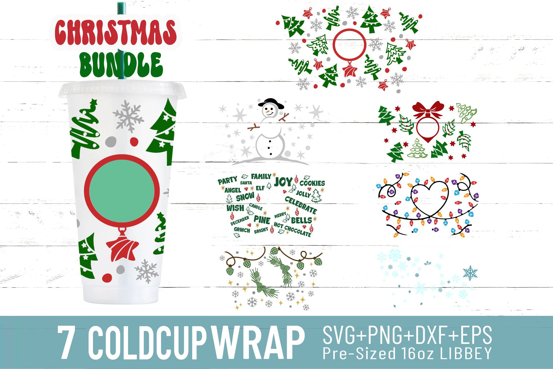 24oz Christmas Starbucks Cold Cup Svg Bundle, Snowflake