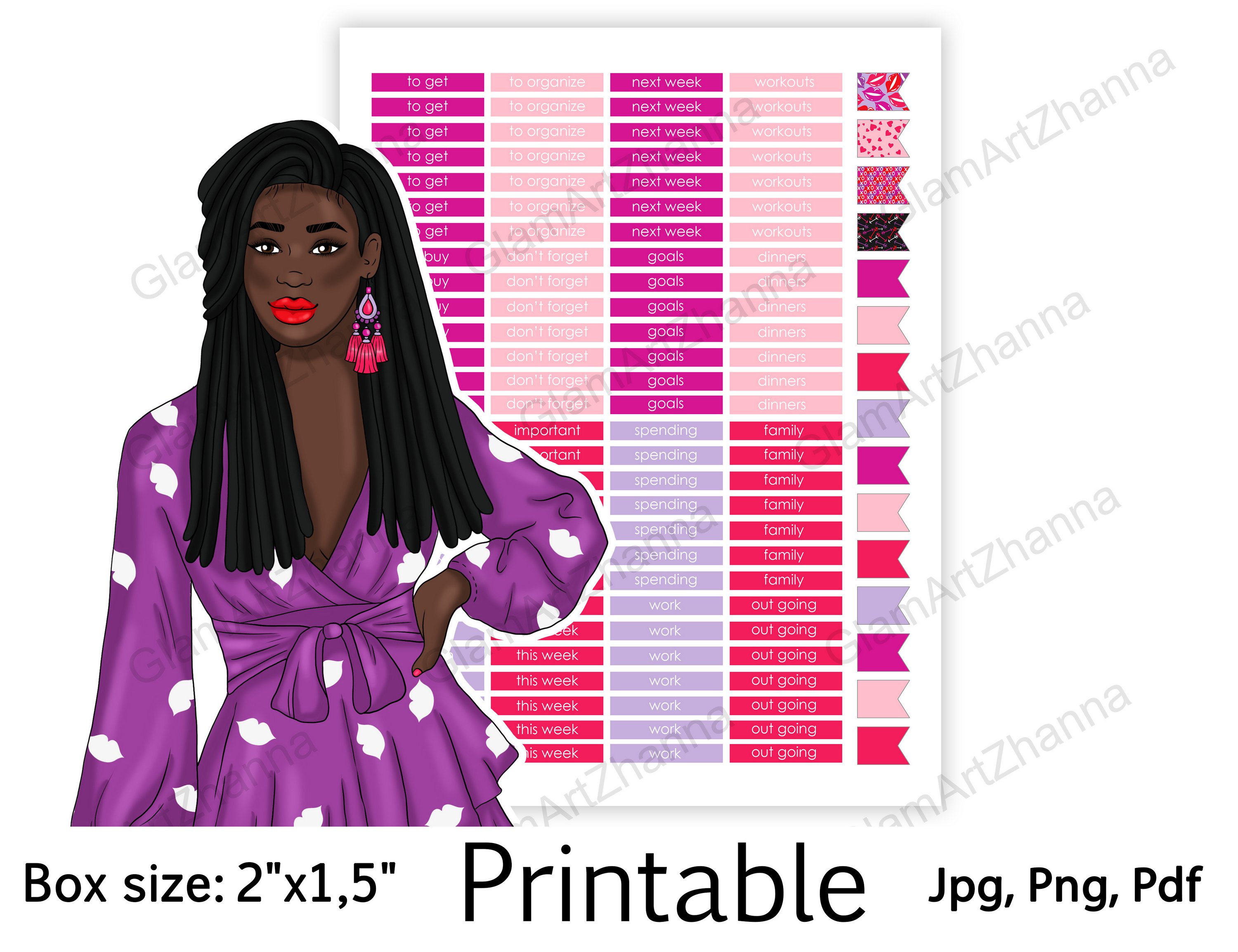 Galentines Day African American Stickers Box Size 2"x1,5" 2