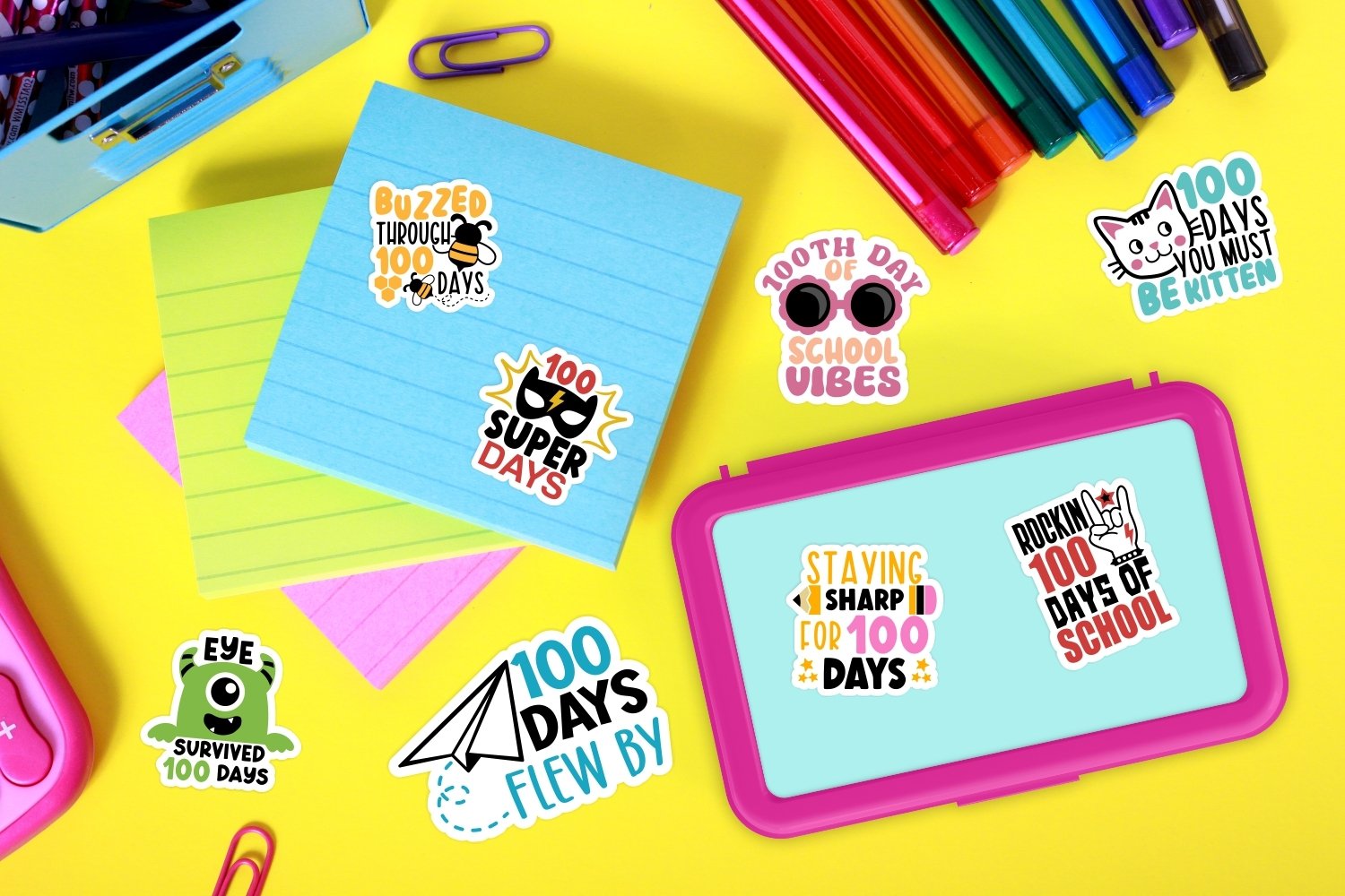 100 days of school PNG sticker bundle 2