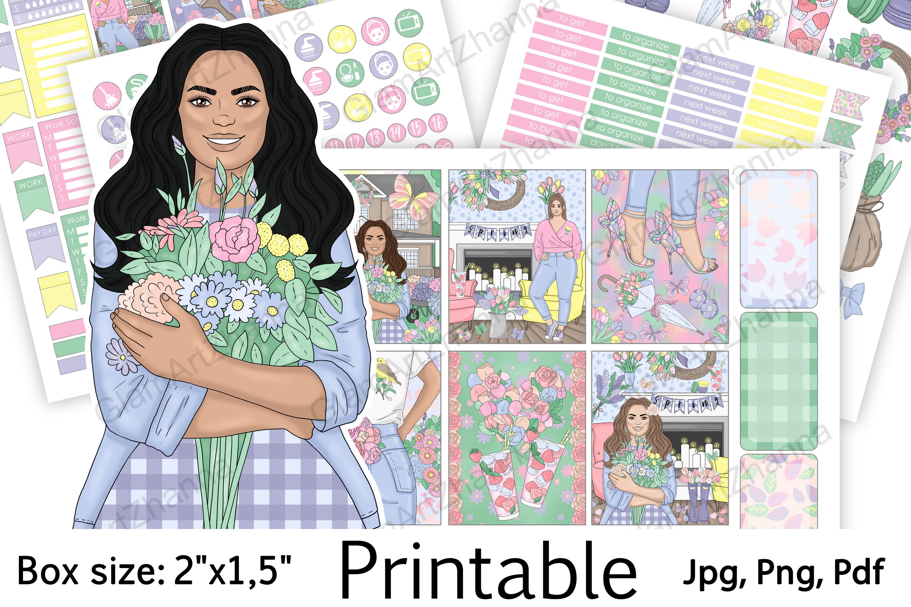 Spring Flower Summer Printable Stickers Box Size 2"x1,5"