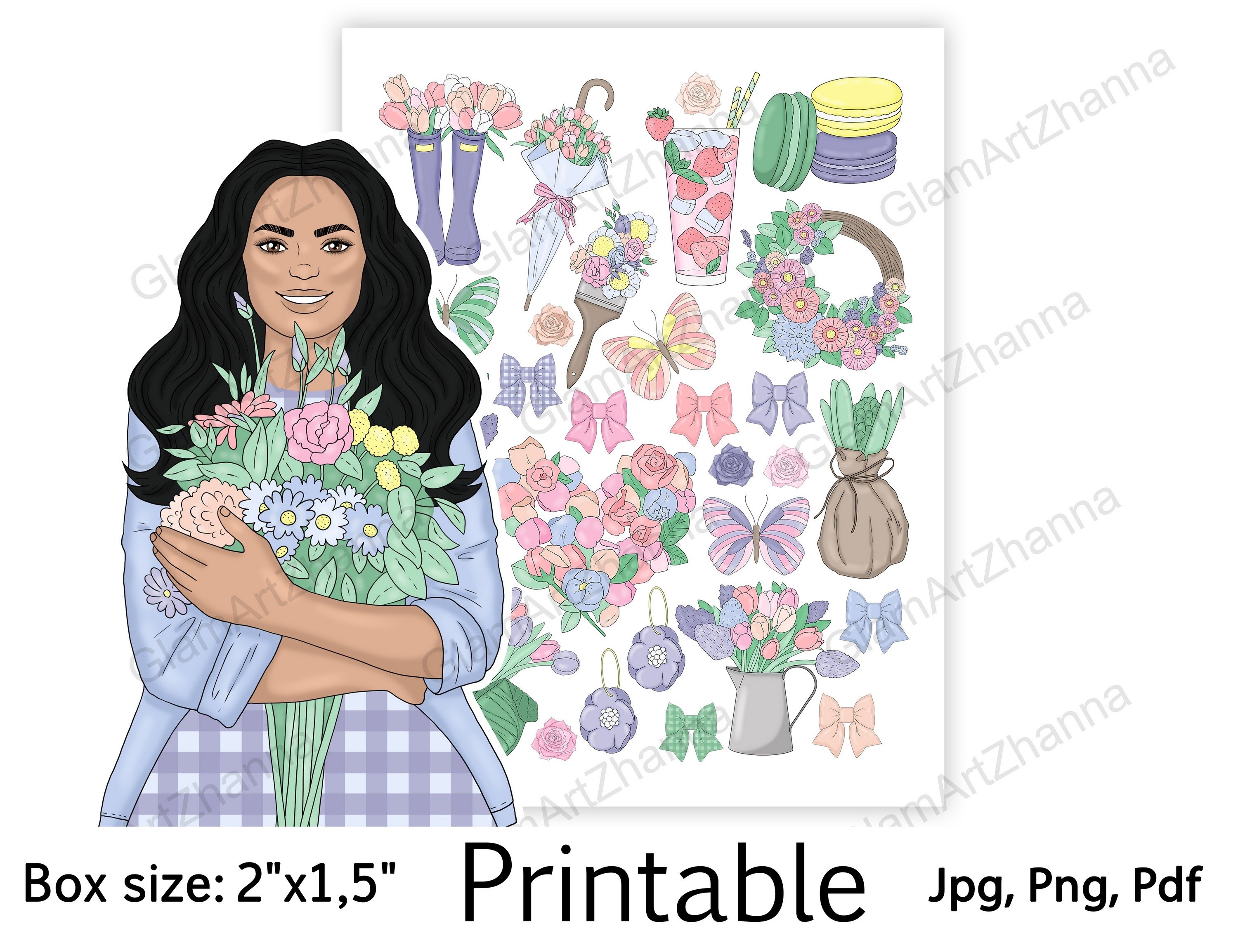 Spring Flower Summer Printable Stickers Box Size 2"x1,5" 2
