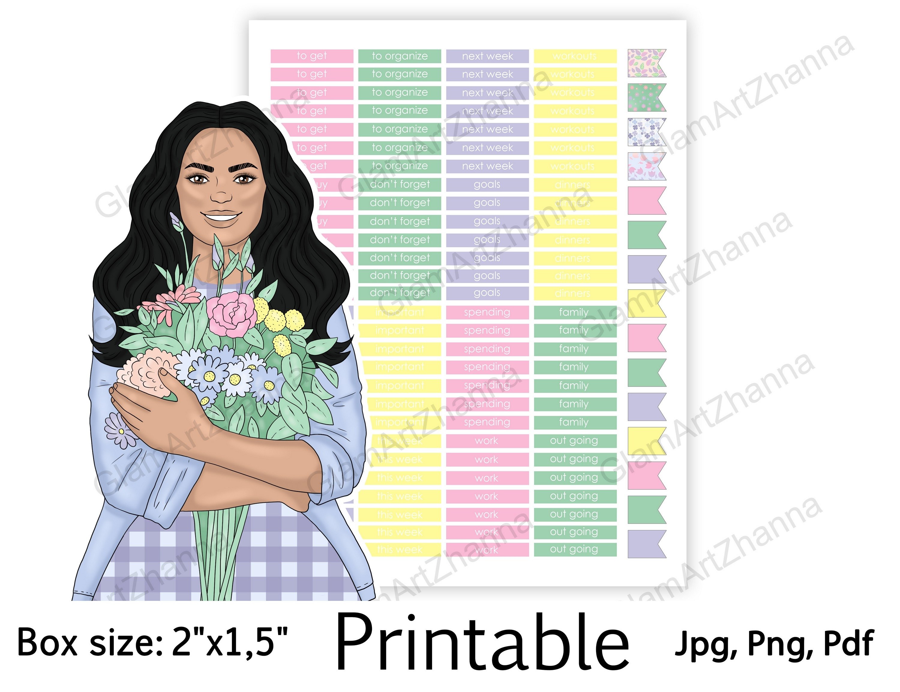 Spring Flower Summer Printable Stickers Box Size 2"x1,5" 3