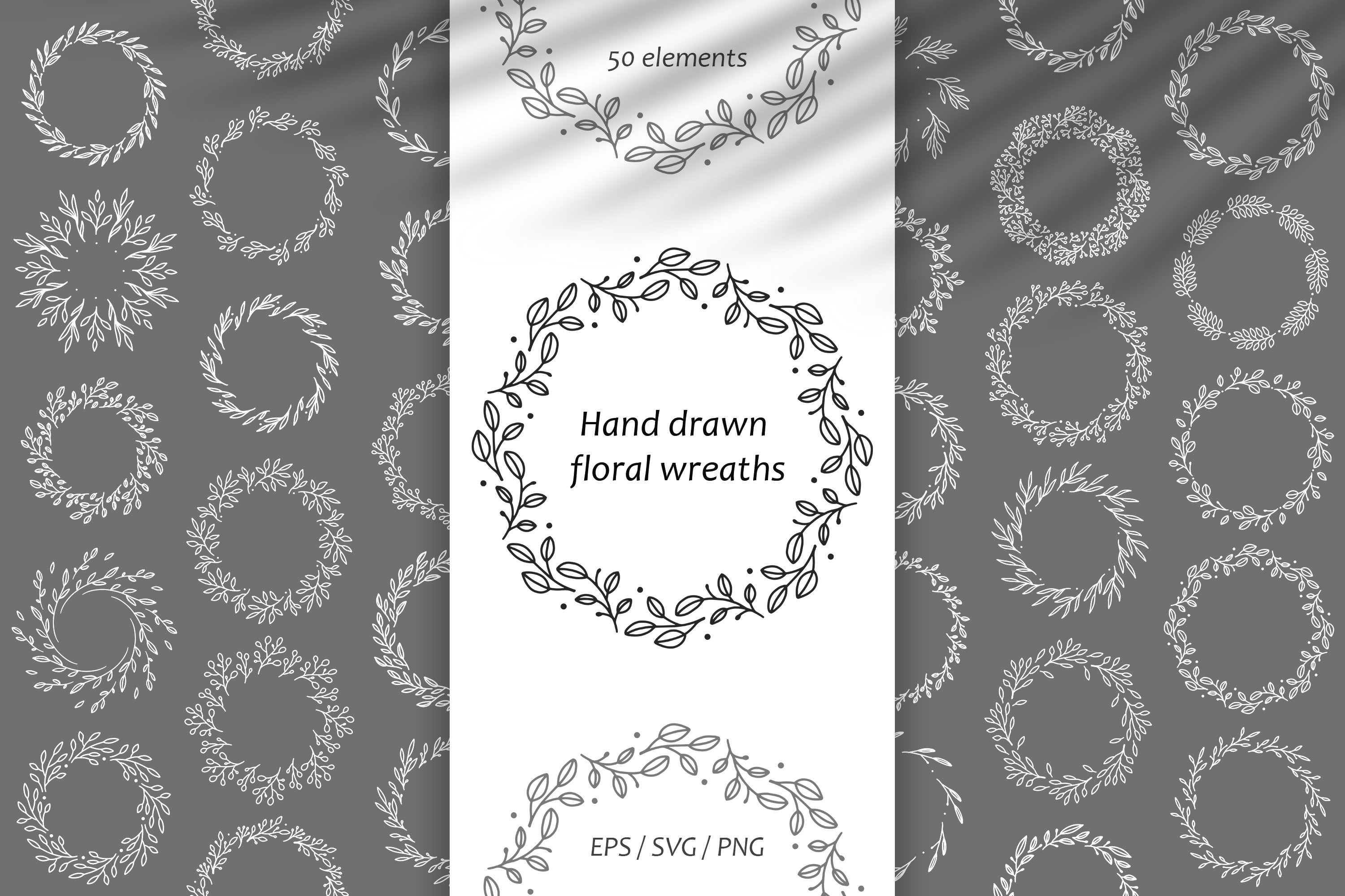 Hand drawn floral wreaths. Monogram frame bundle