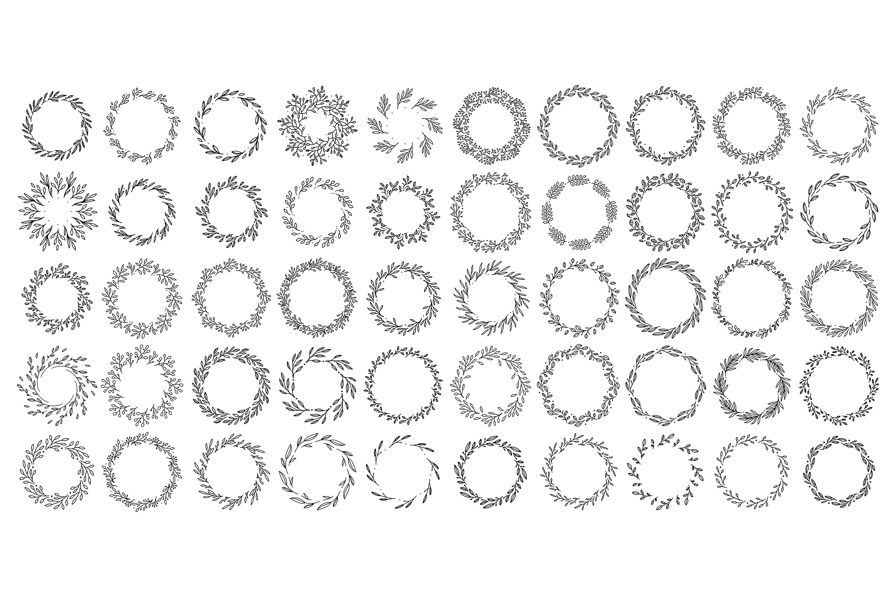 Hand drawn floral wreaths. Monogram frame bundle 2