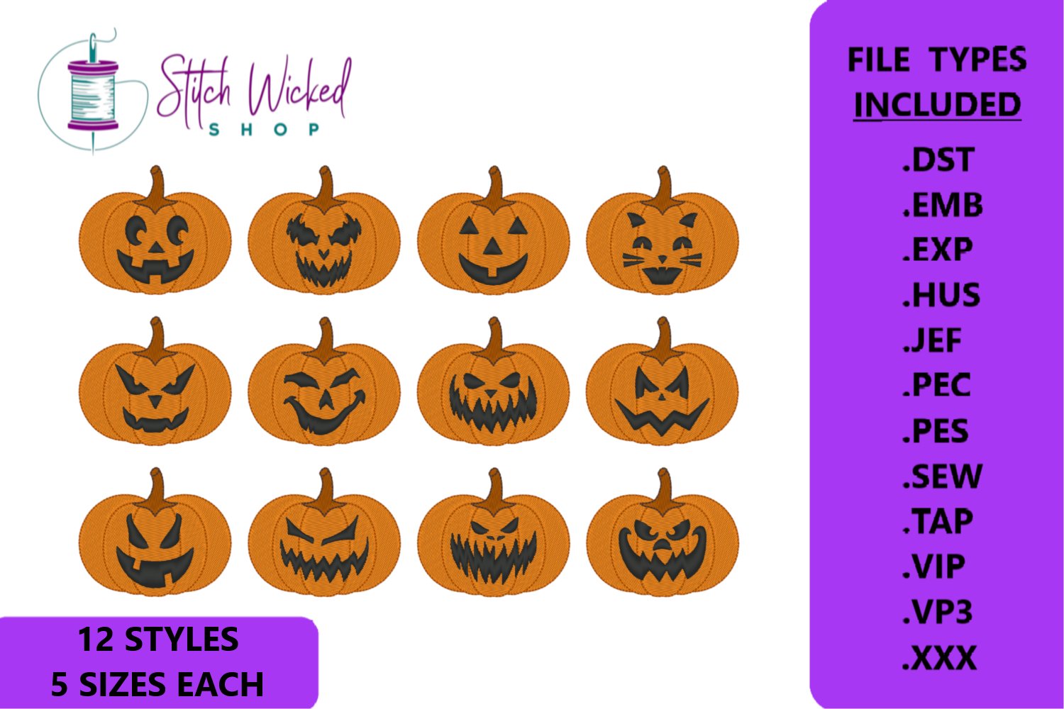 Jack O Lantern Machine Embroidery Design Bundle, 12 Designs