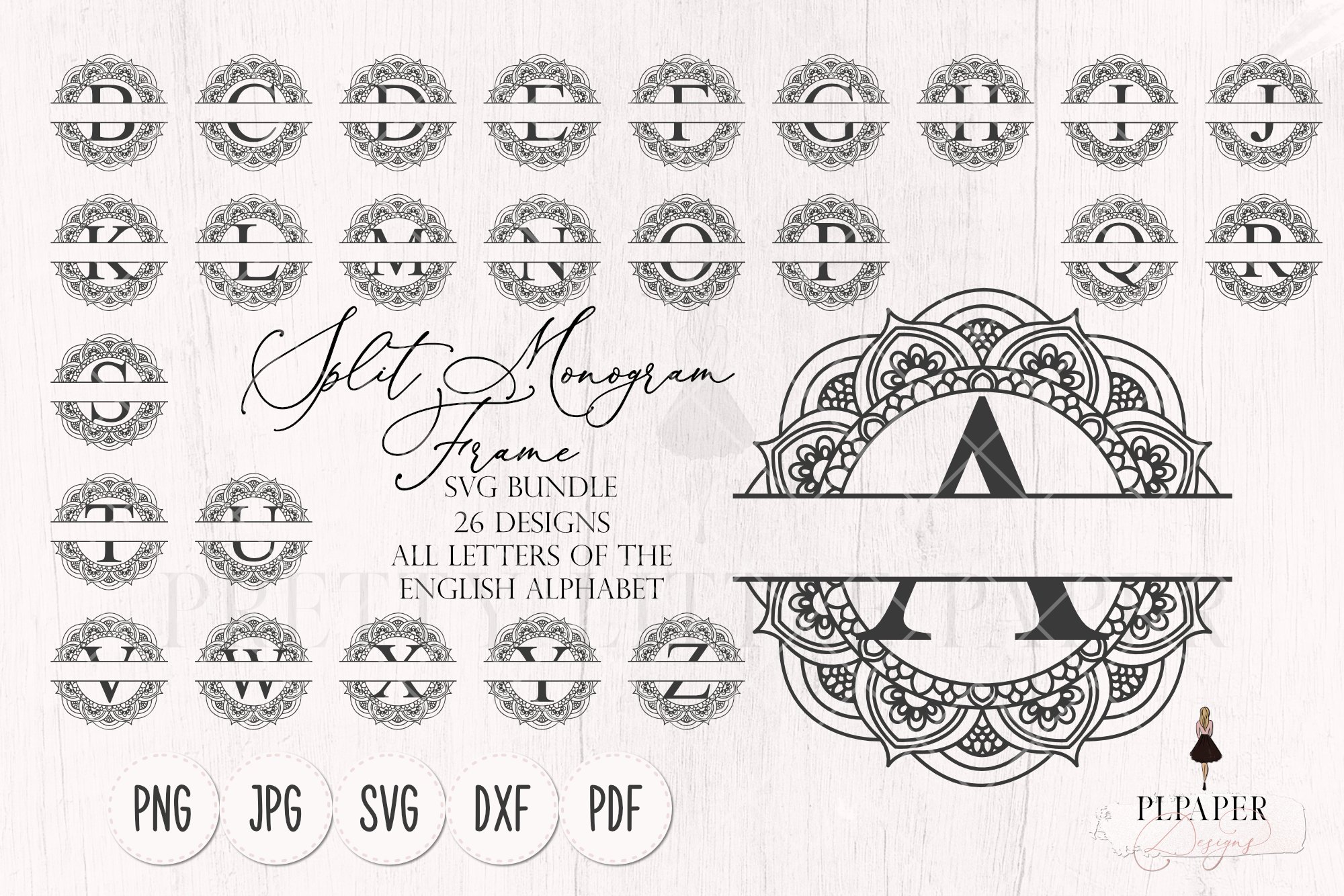 Split monogram letters svg, Monogram frames svg