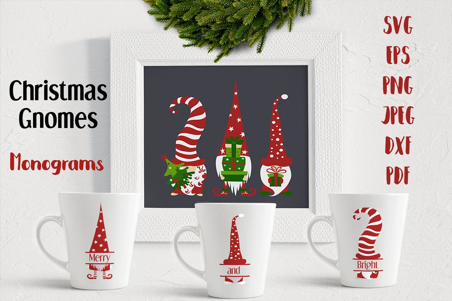 Cute Christmas bundle. SVG gnomes, elves, trees, rainbows. 2
