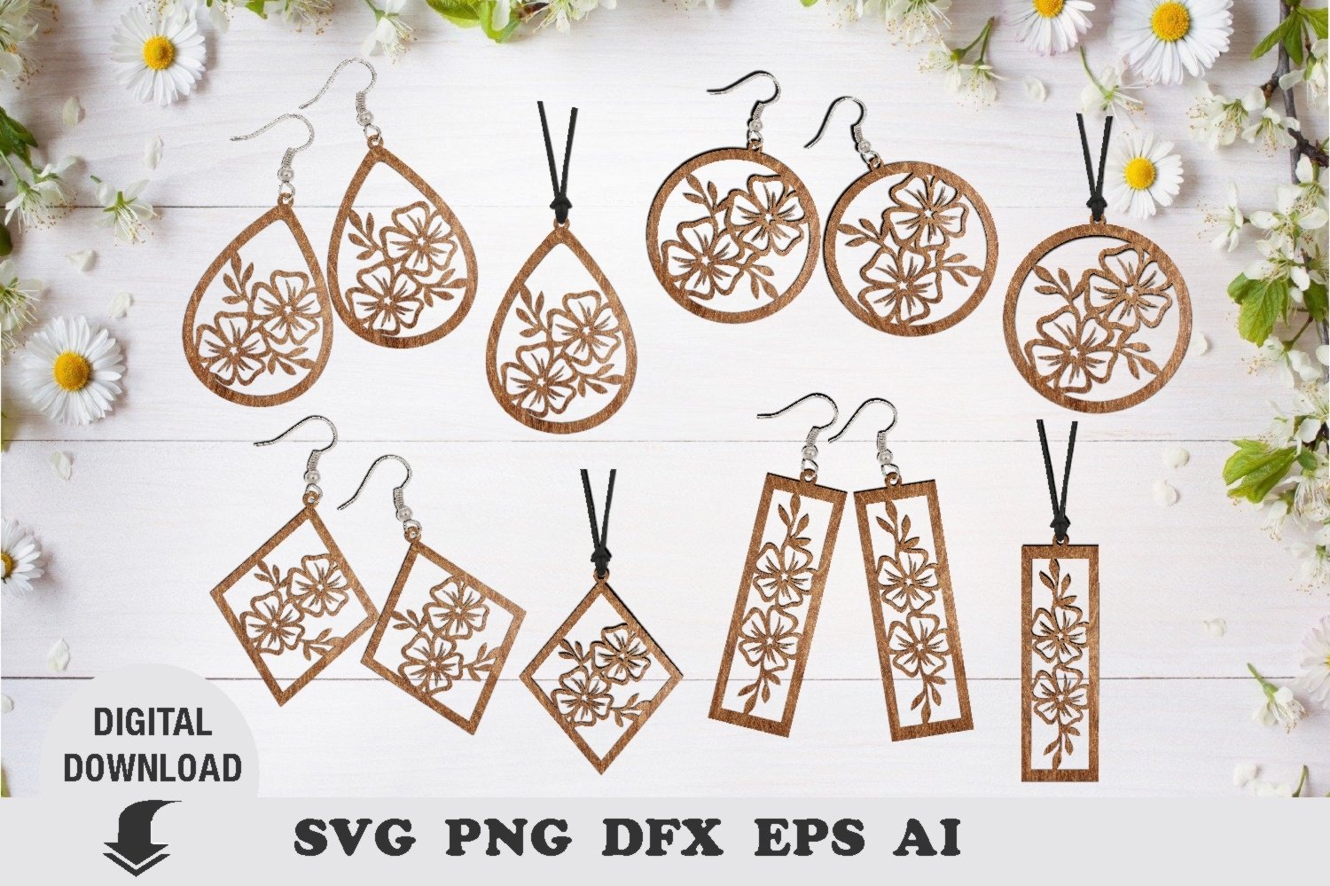 Earring Laser cut file, flower earring and pendant svg