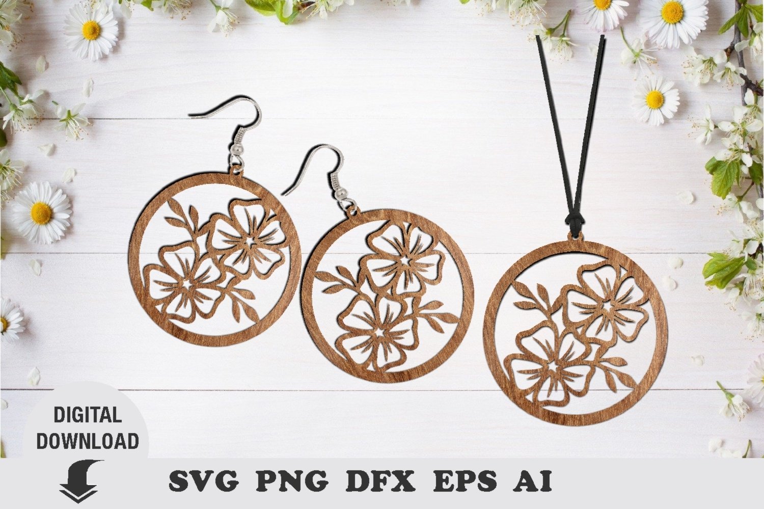 Earring Laser cut file, flower earring and pendant svg 2