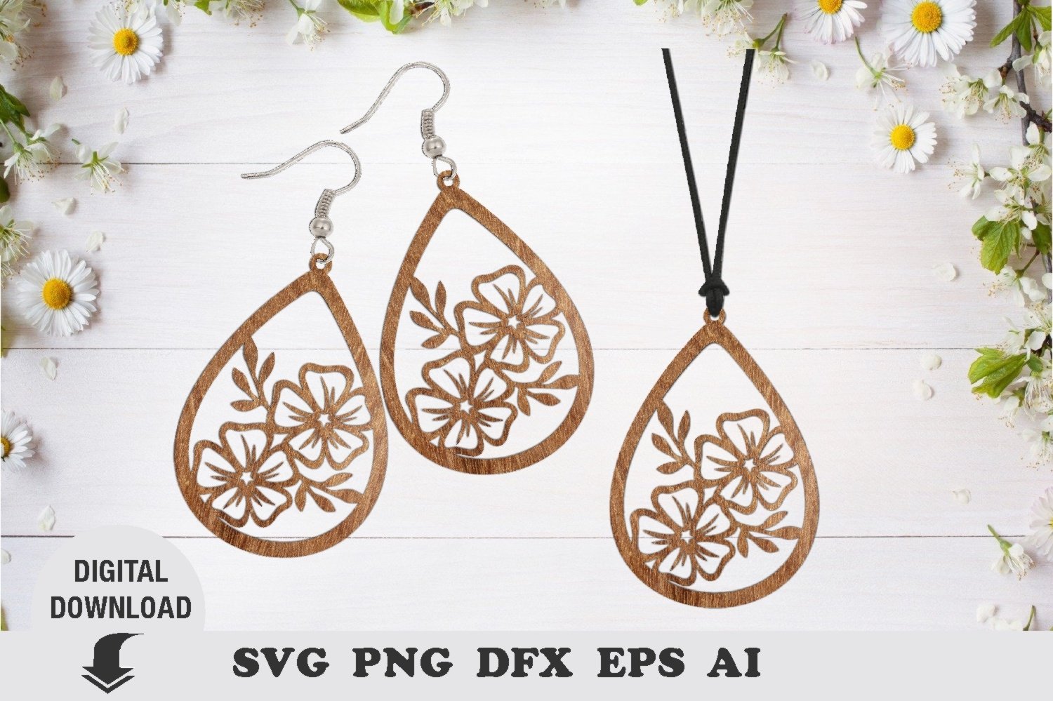 Earring Laser cut file, flower earring and pendant svg 3