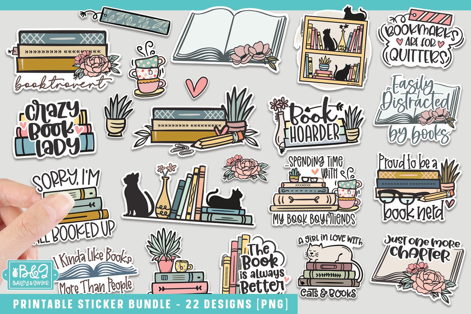 Book Lover Printable Sticker Bundle - PNG Stickers
