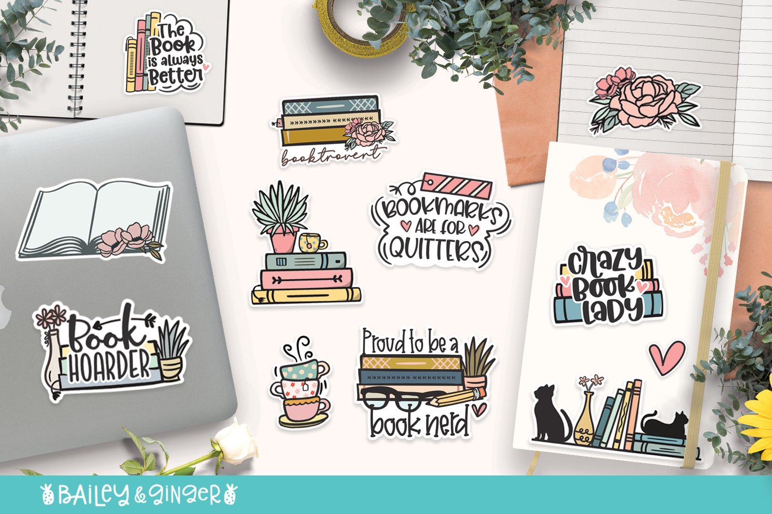Book Lover Printable Sticker Bundle - PNG Stickers 3