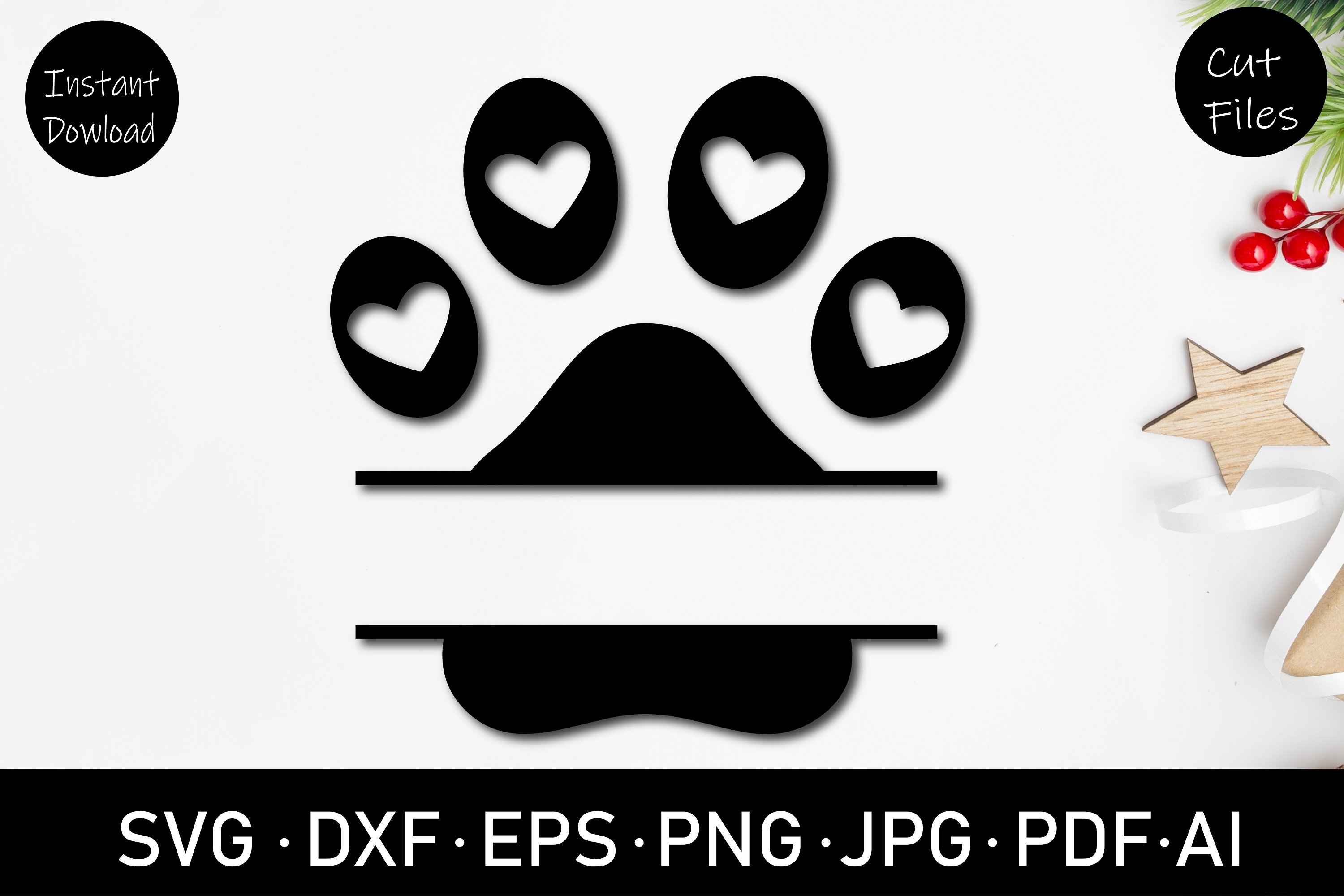 paw svg, dog svg, paw svg file, paw split monogram svg, dxf