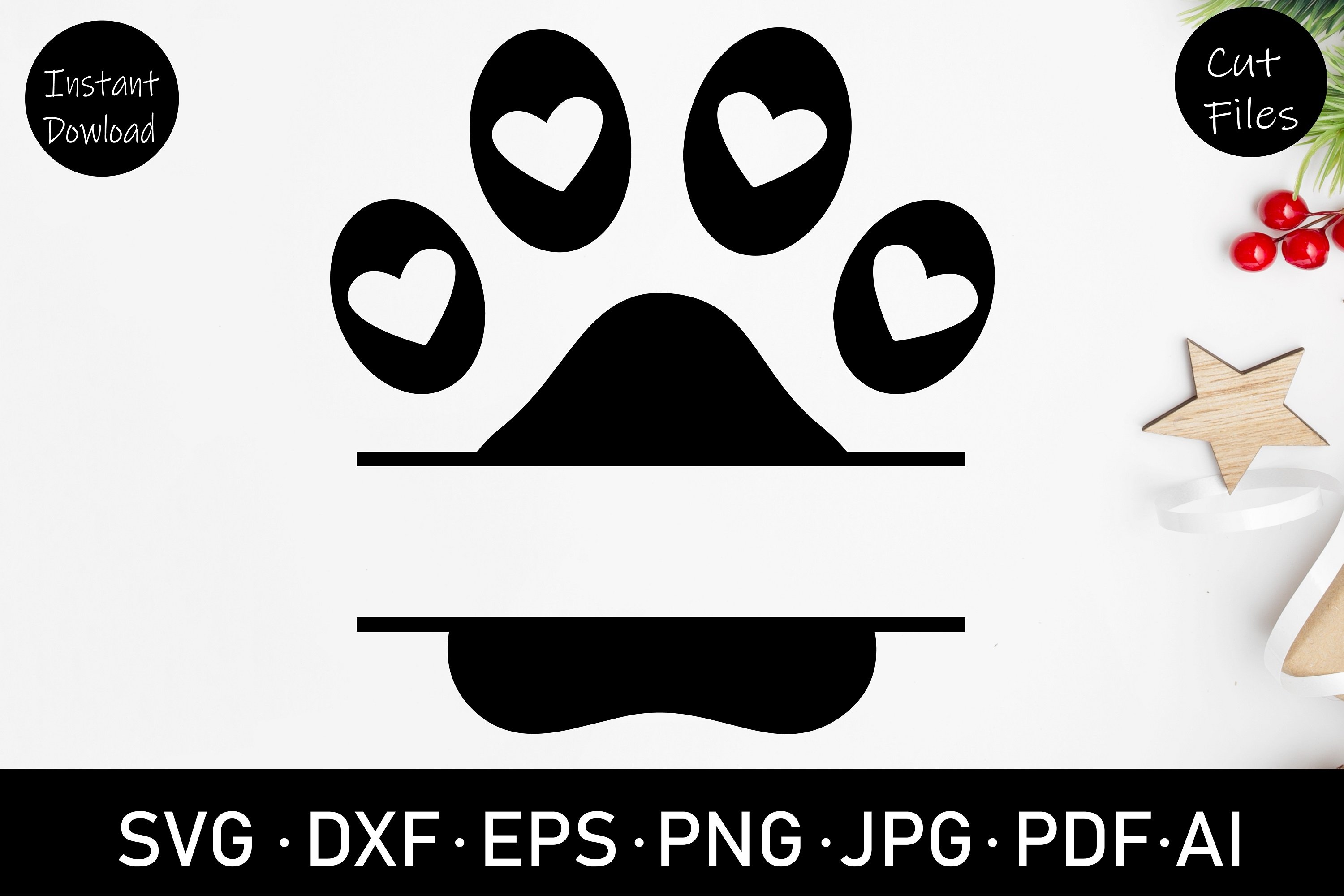 paw svg, dog svg, paw svg file, paw split monogram svg, dxf 2