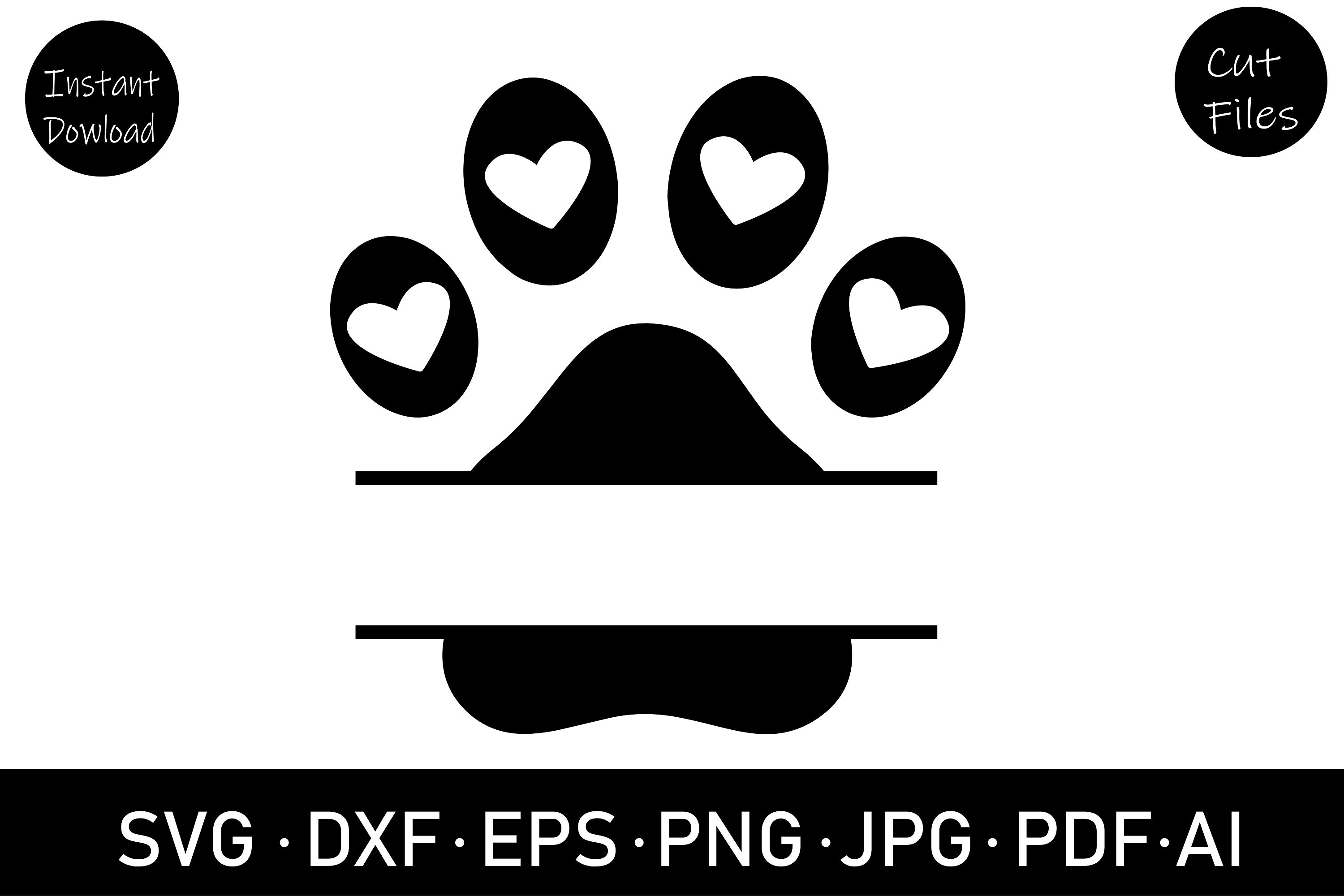paw svg, dog svg, paw svg file, paw split monogram svg, dxf 3