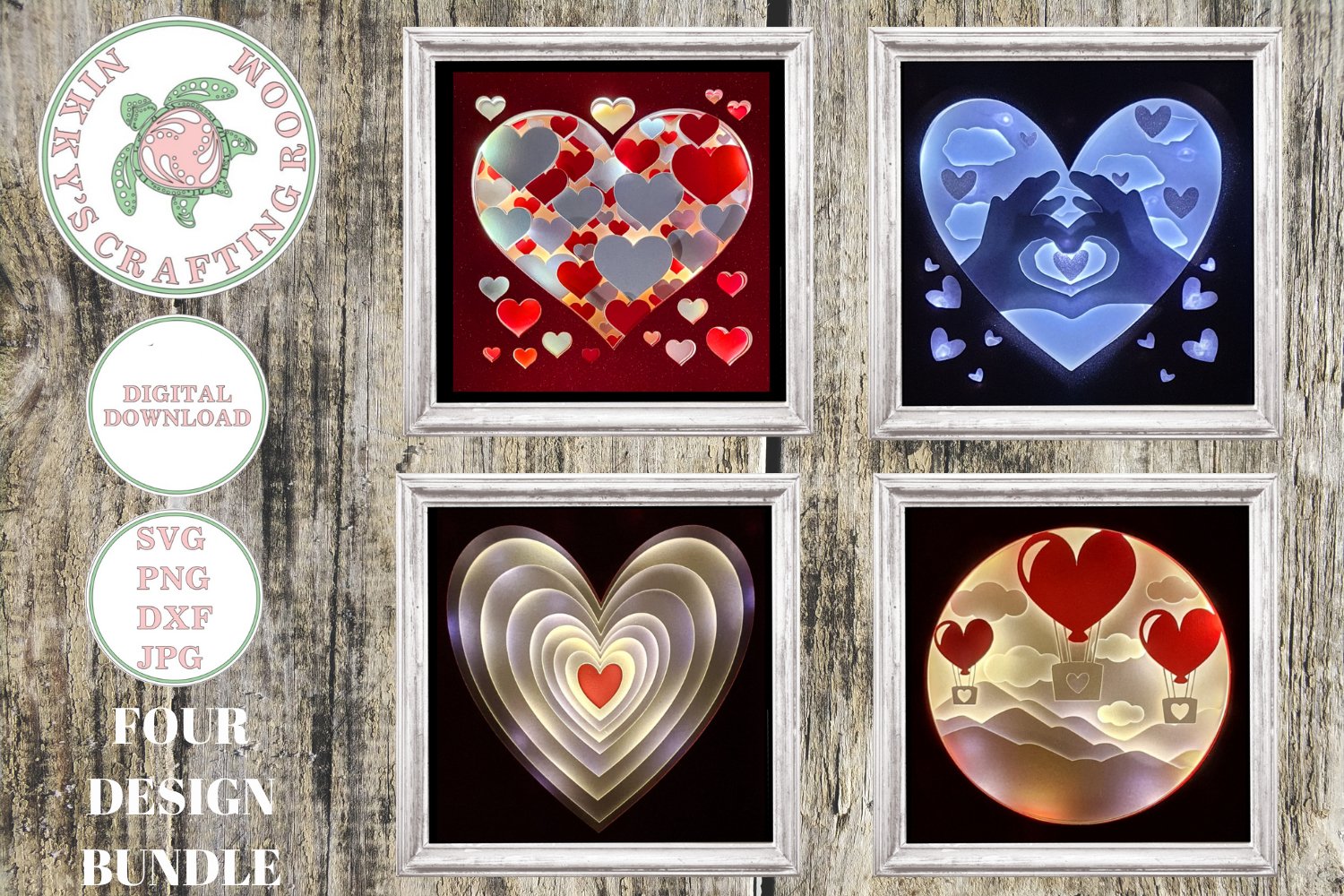 Love heart four design bundle 3d shadow box layered template