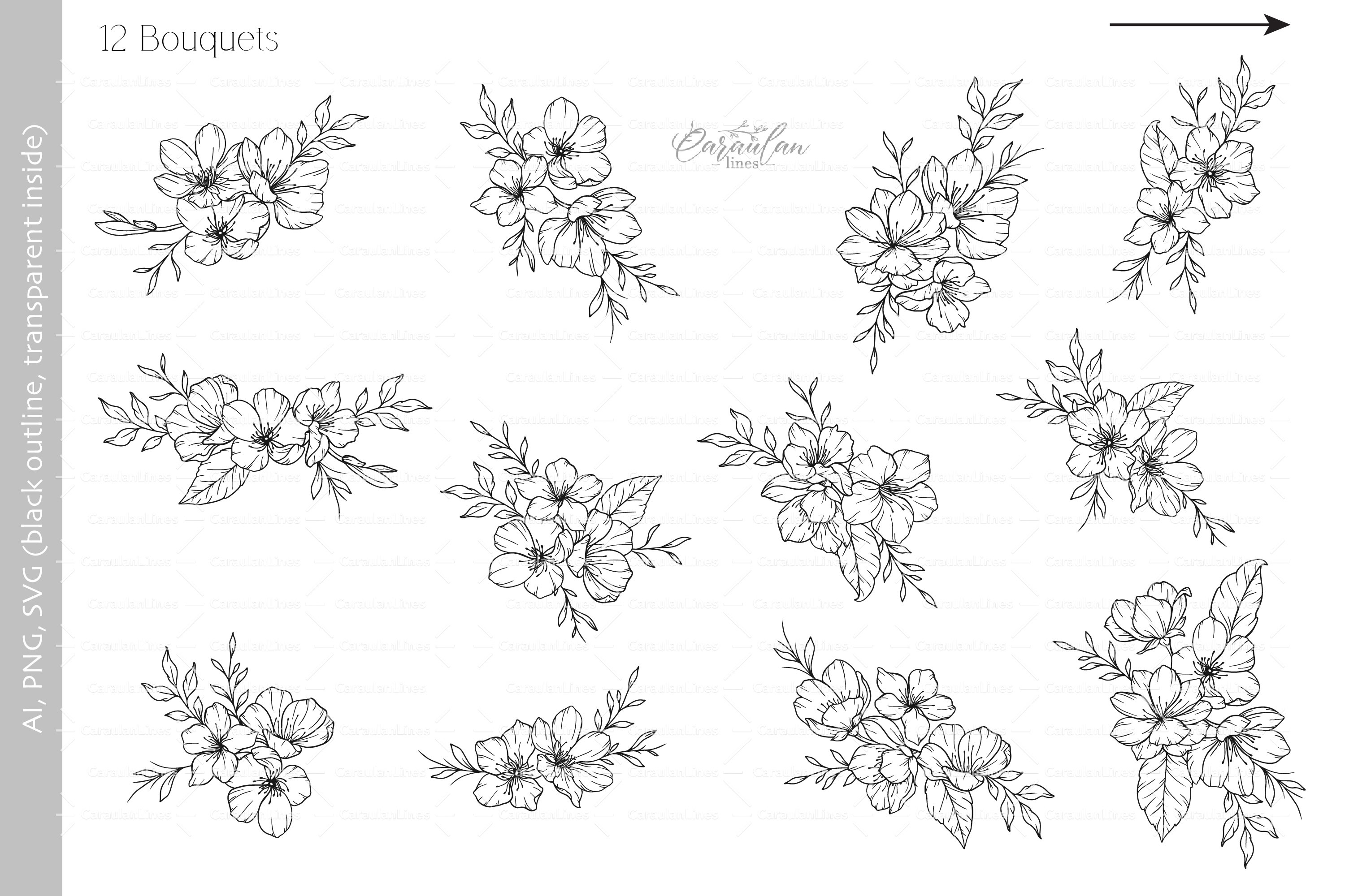 Cherry Blossom SVG, Floral Line Art Clipart 2