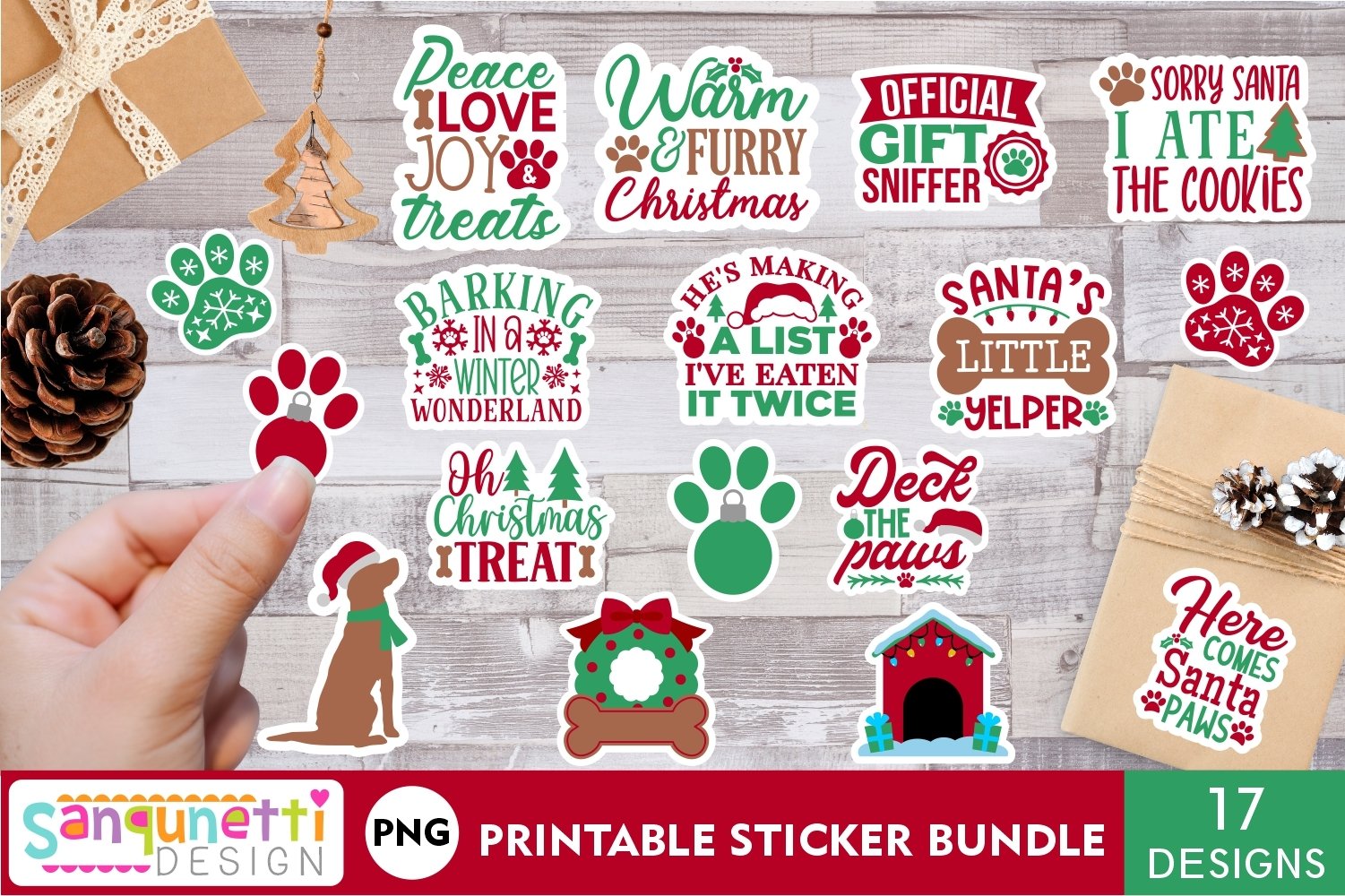 Dog Pet Christmas sticker bundle - 17 designs