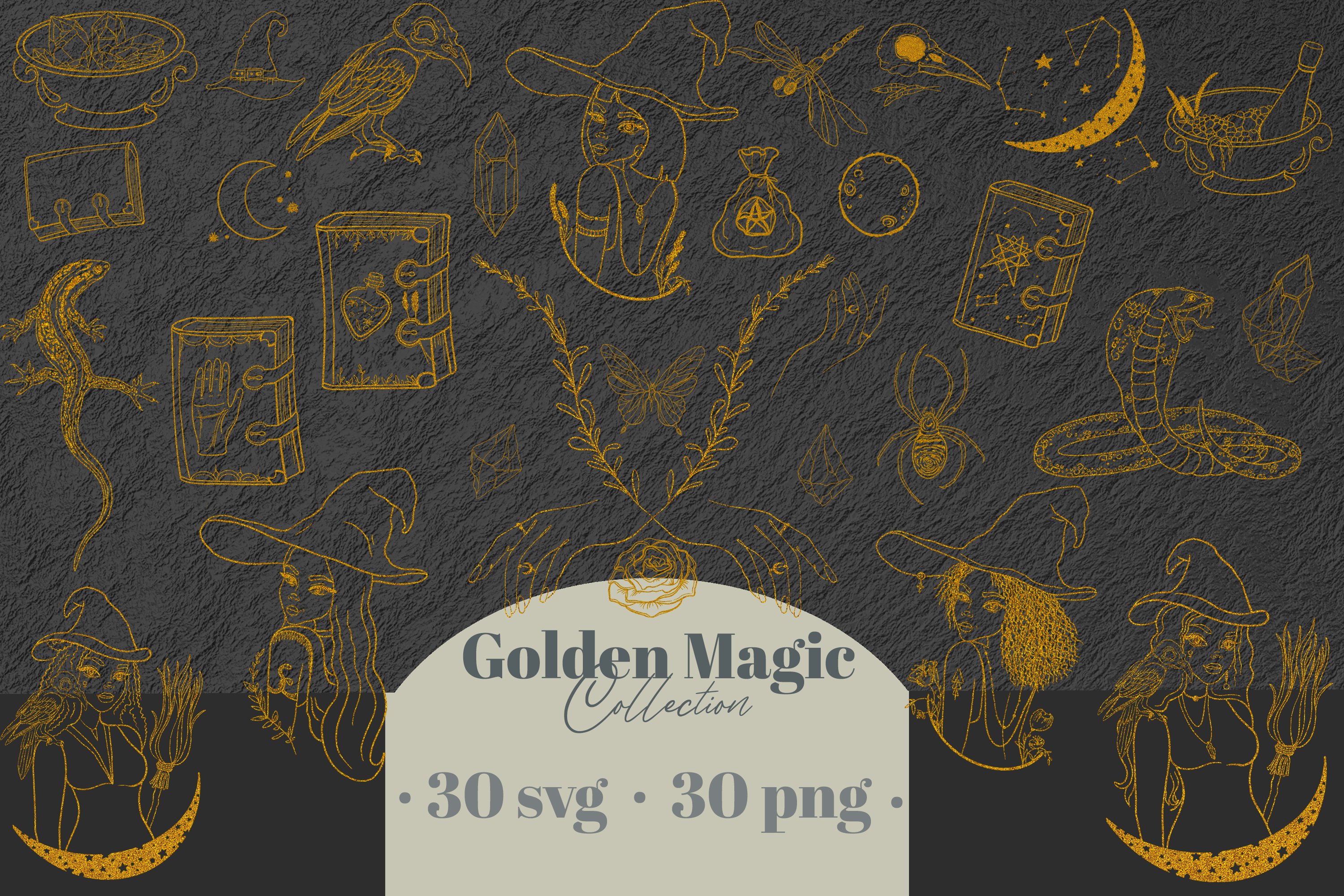 Magic, Occult, Witchcraft, Spiritual golden svg clip art.