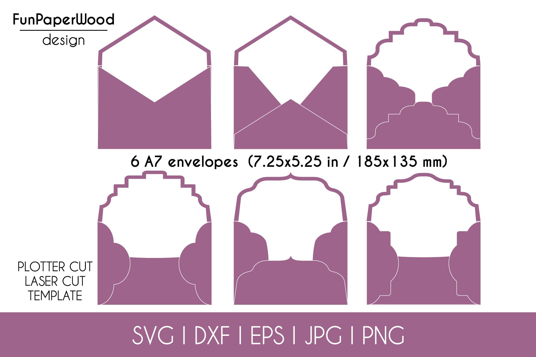 Set 6 A7 Envelopes 5.25 x 7.25 in Template for 5x7 cards