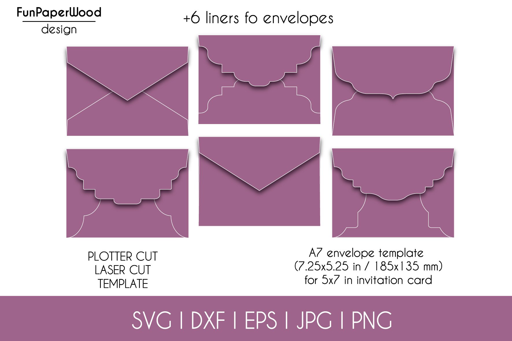 Set 6 A7 Envelopes 5.25 x 7.25 in Template for 5x7 cards 2