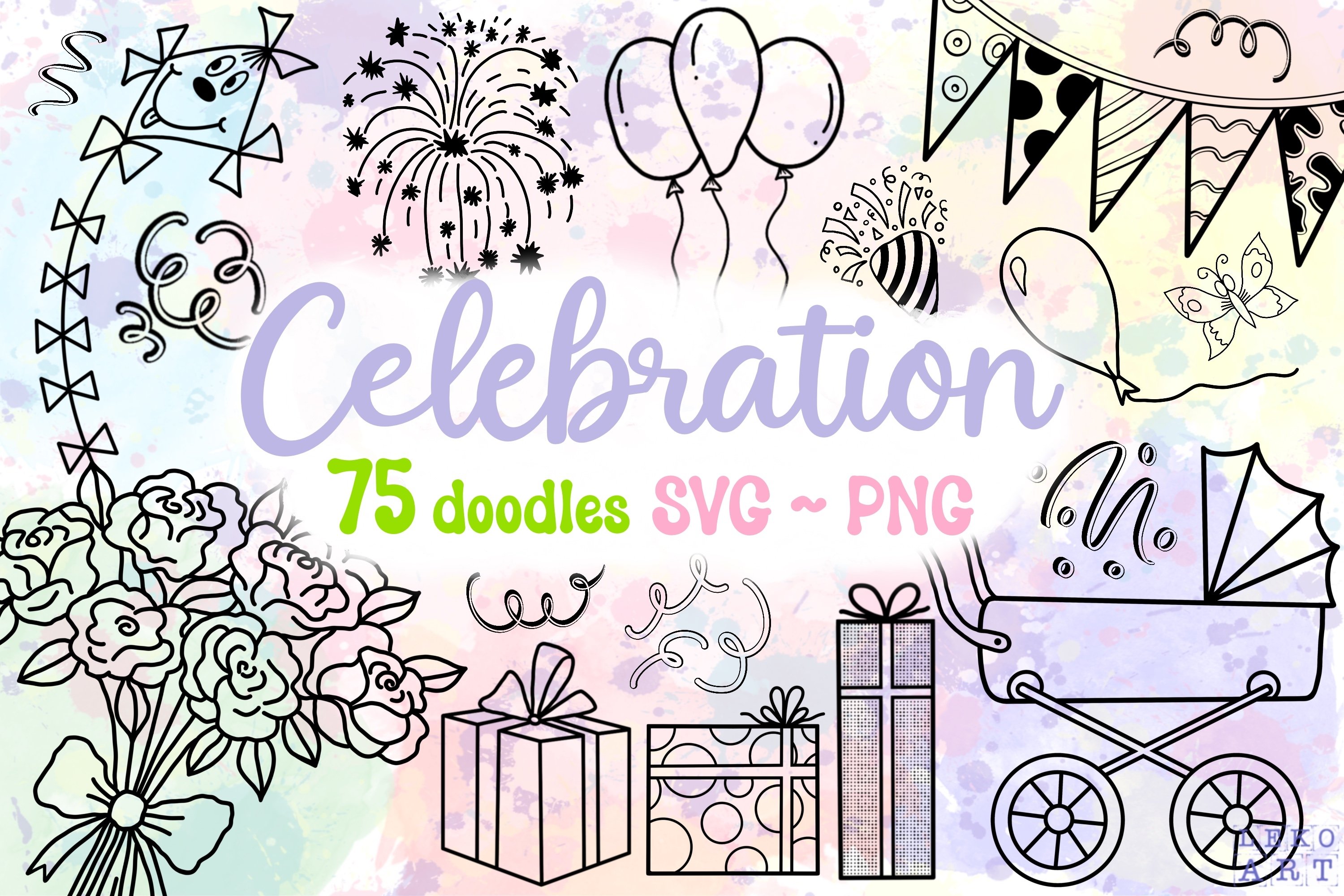 Celebration SVG doodles. Party PNG clipart.