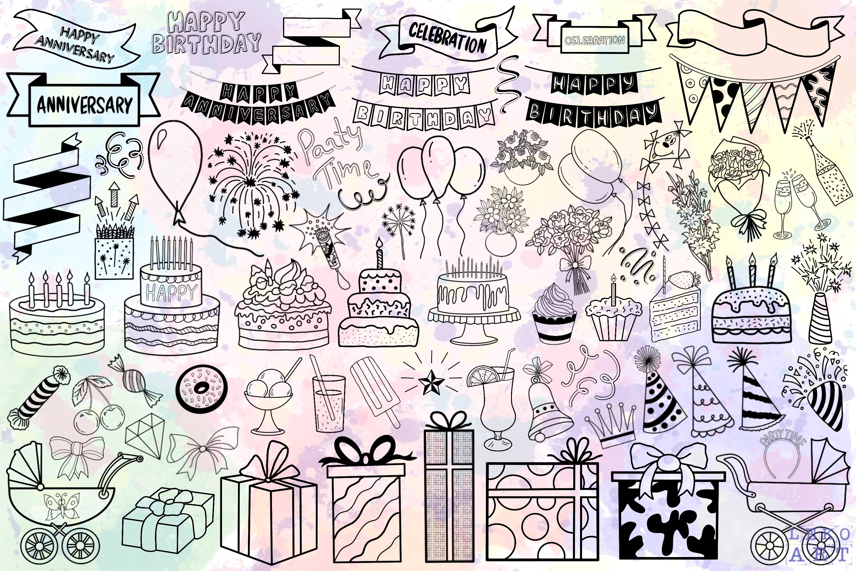 Celebration SVG doodles. Party PNG clipart. 2