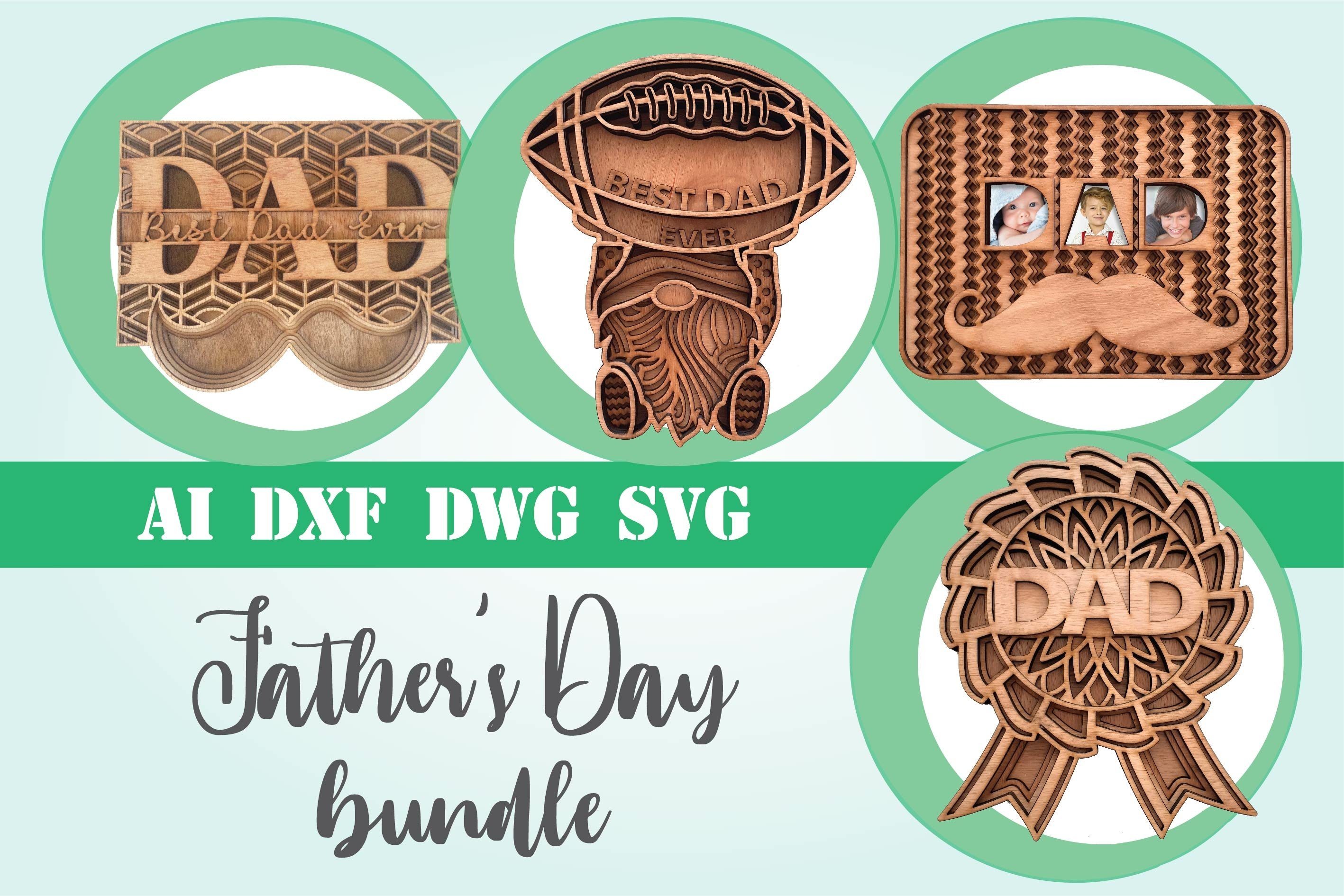 Fathers Day Bundle layered 3d svg dxf Multi layer mandala