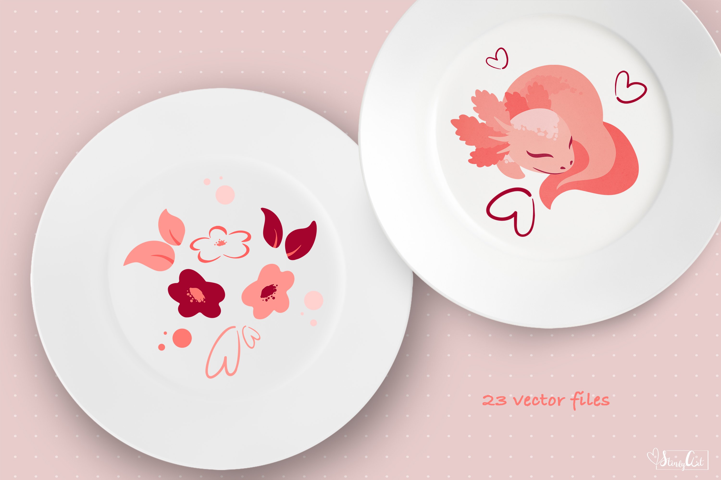 Pink Axolotl bundle - watercolor png, digital paper, svg 3