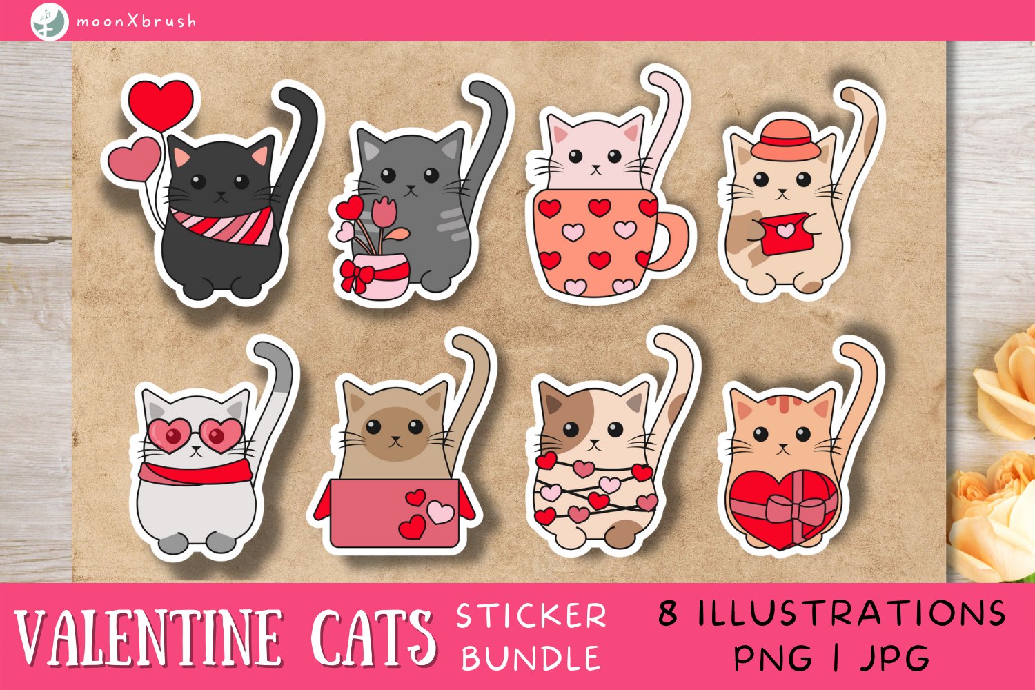 Valentine Cat Sticker Bundle , Cat Stickers , Valentines