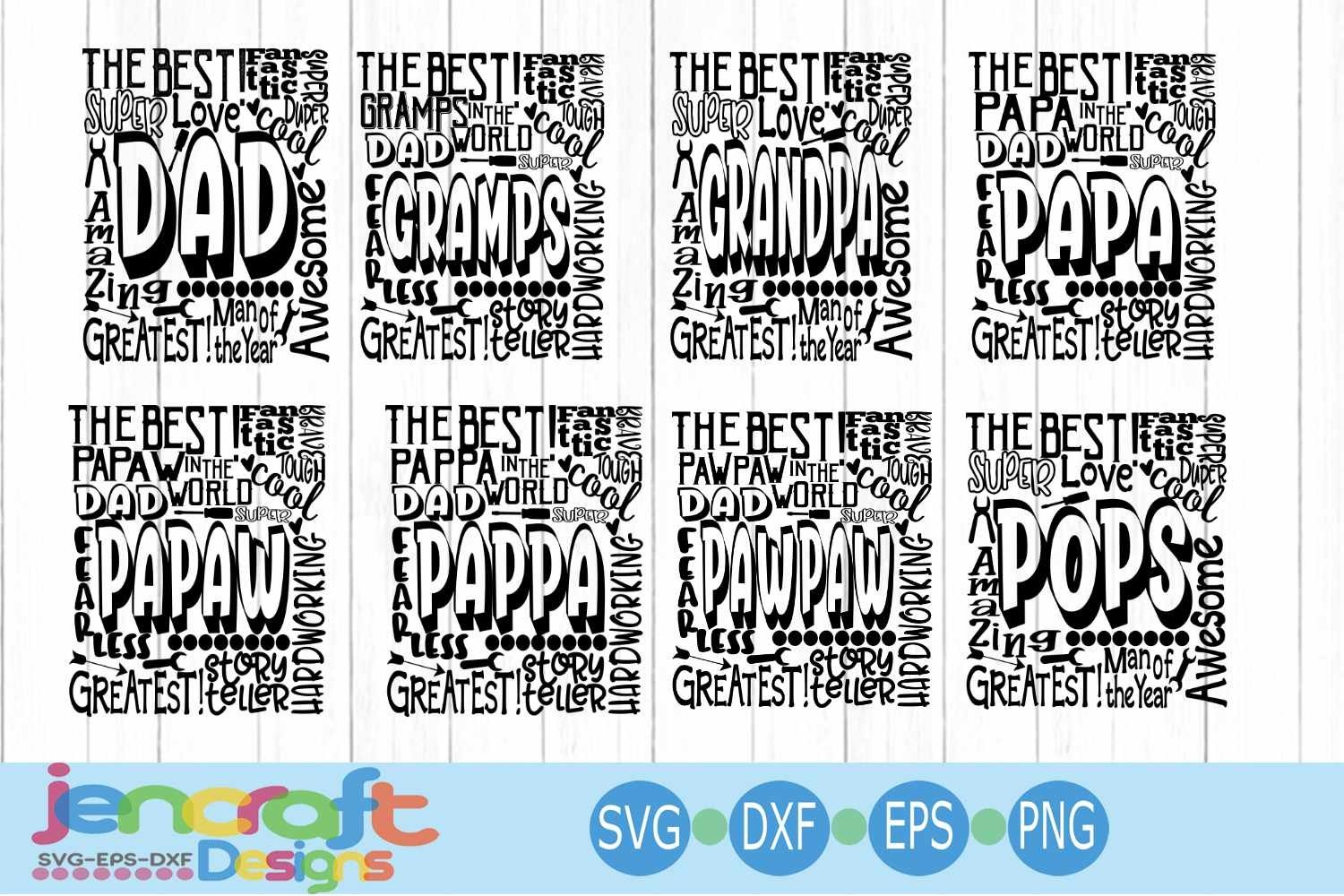 Fathers Day SVG Typography Bundle word art Svg, Eps, Dxf